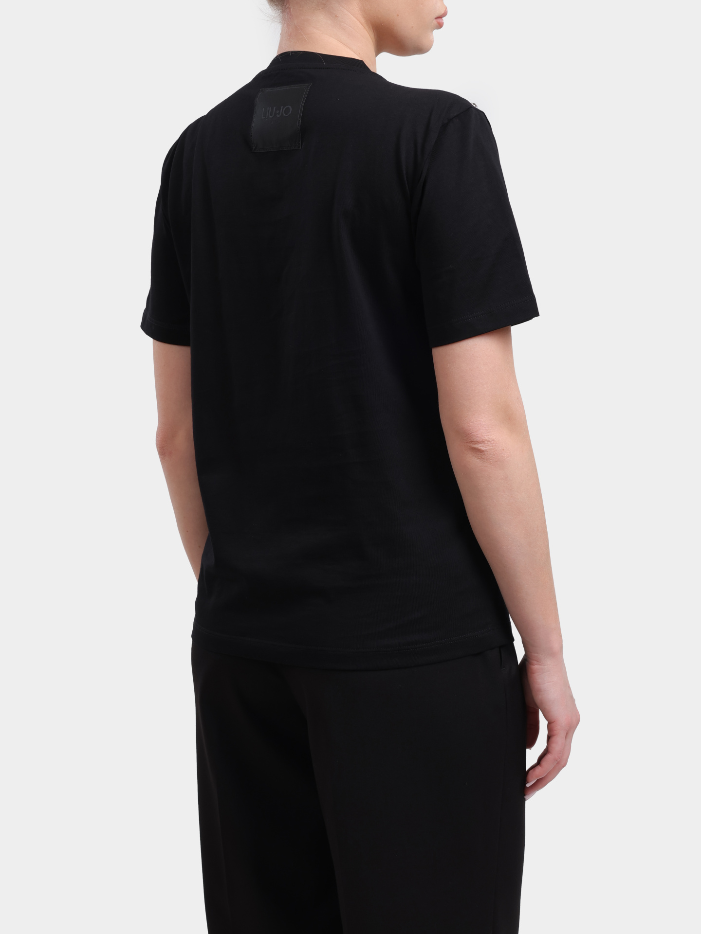 Футболка Liu-Jo BLACK LABEL CA6193 J3868 22222 черная женская украшенная стразами — купить в интернет-магазине Verdistore