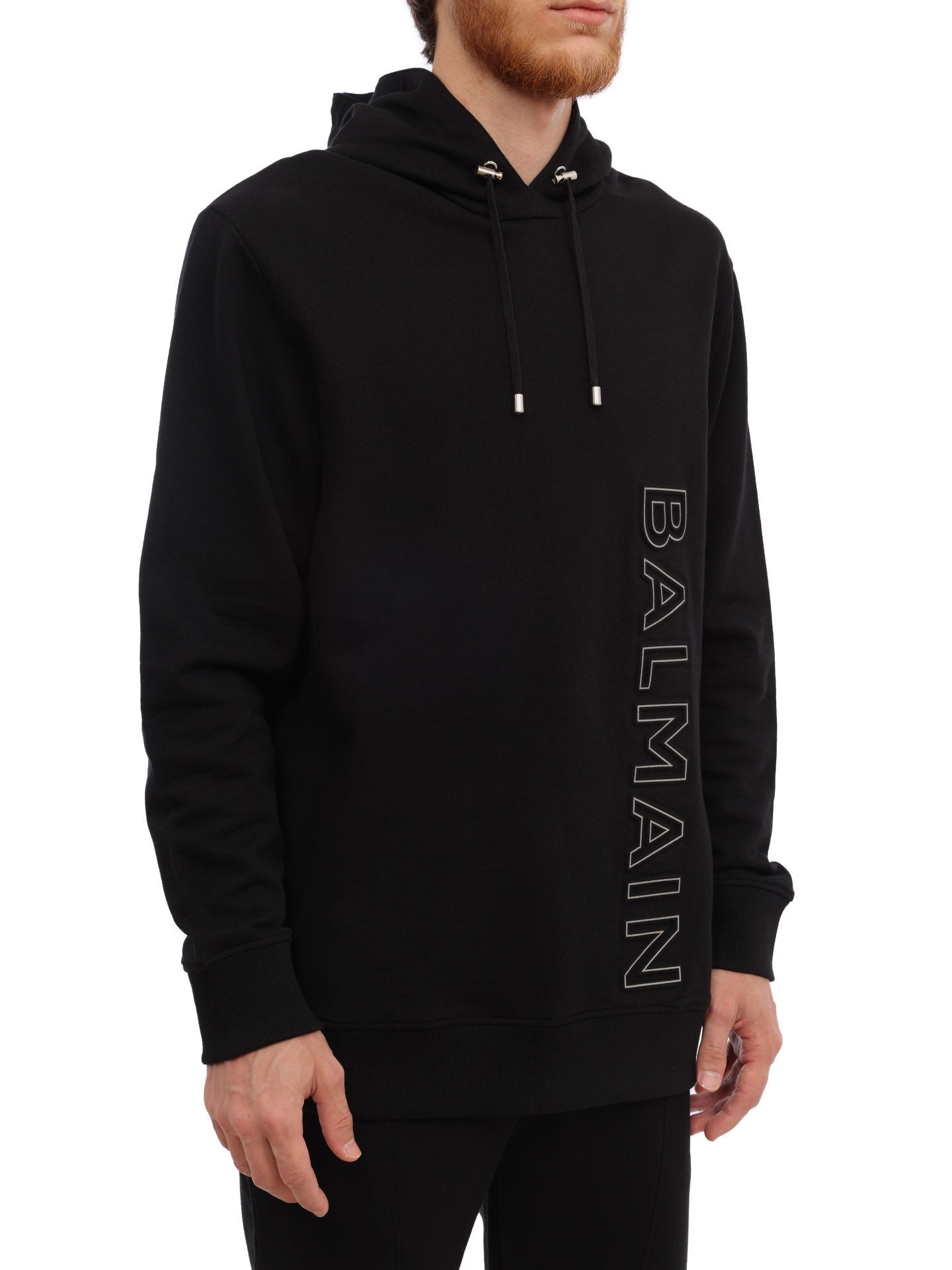 Худи Balmain BH1JT046BC22 EBP черное мужское с логотипом — купить в интернет-магазине Verdistore