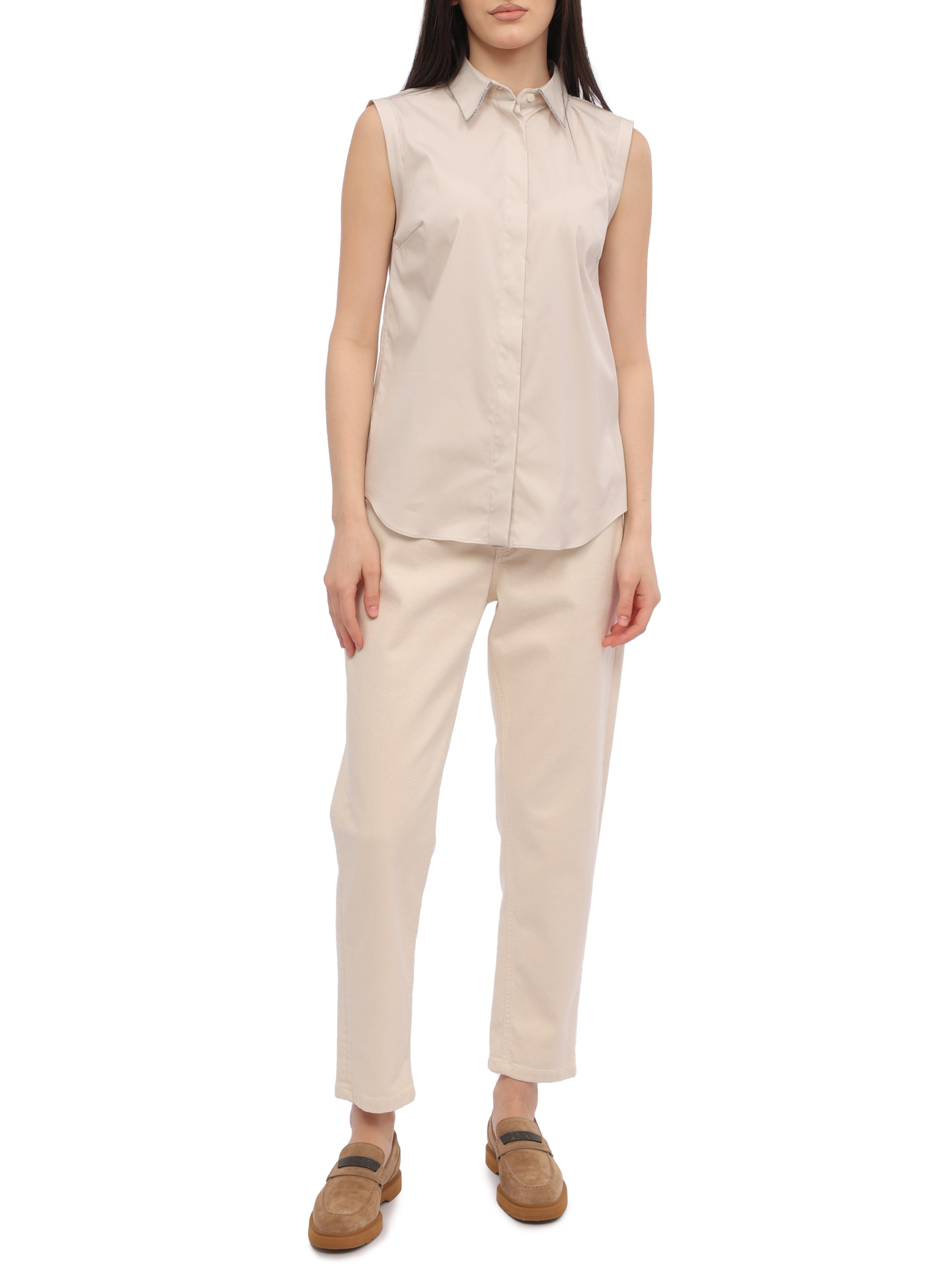 Брюки Brunello Cucinelli MB057B1052 C8368 белые женские из денима — купить в интернет-магазине Verdistore