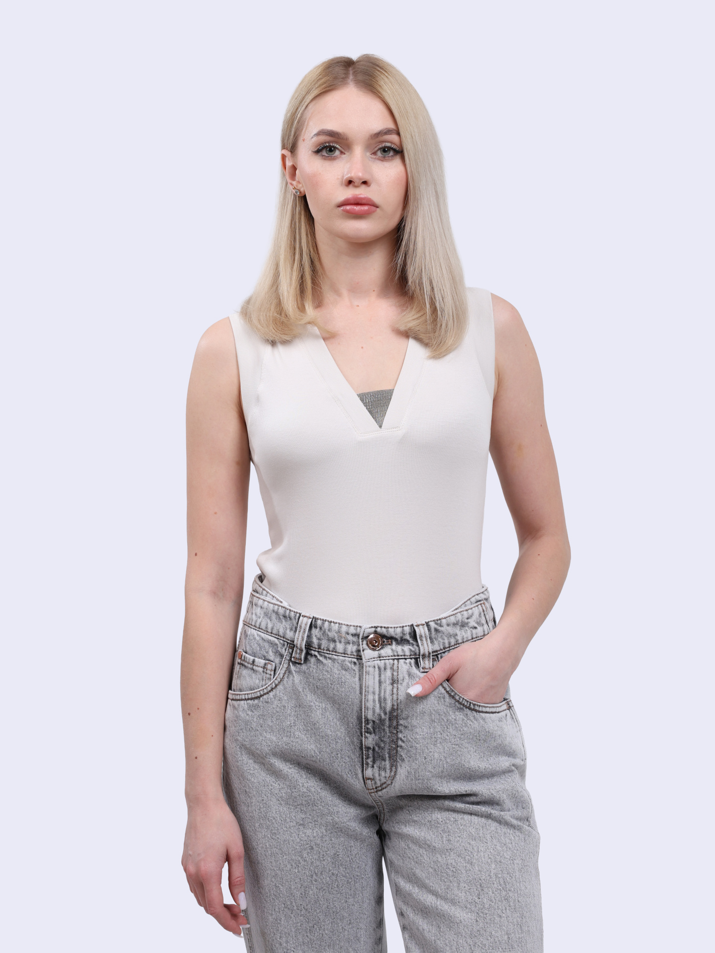 Топ Brunello Cucinelli M0TC8EL672 C9443 белый женский из хлопка — купить в интернет-магазине Verdistore