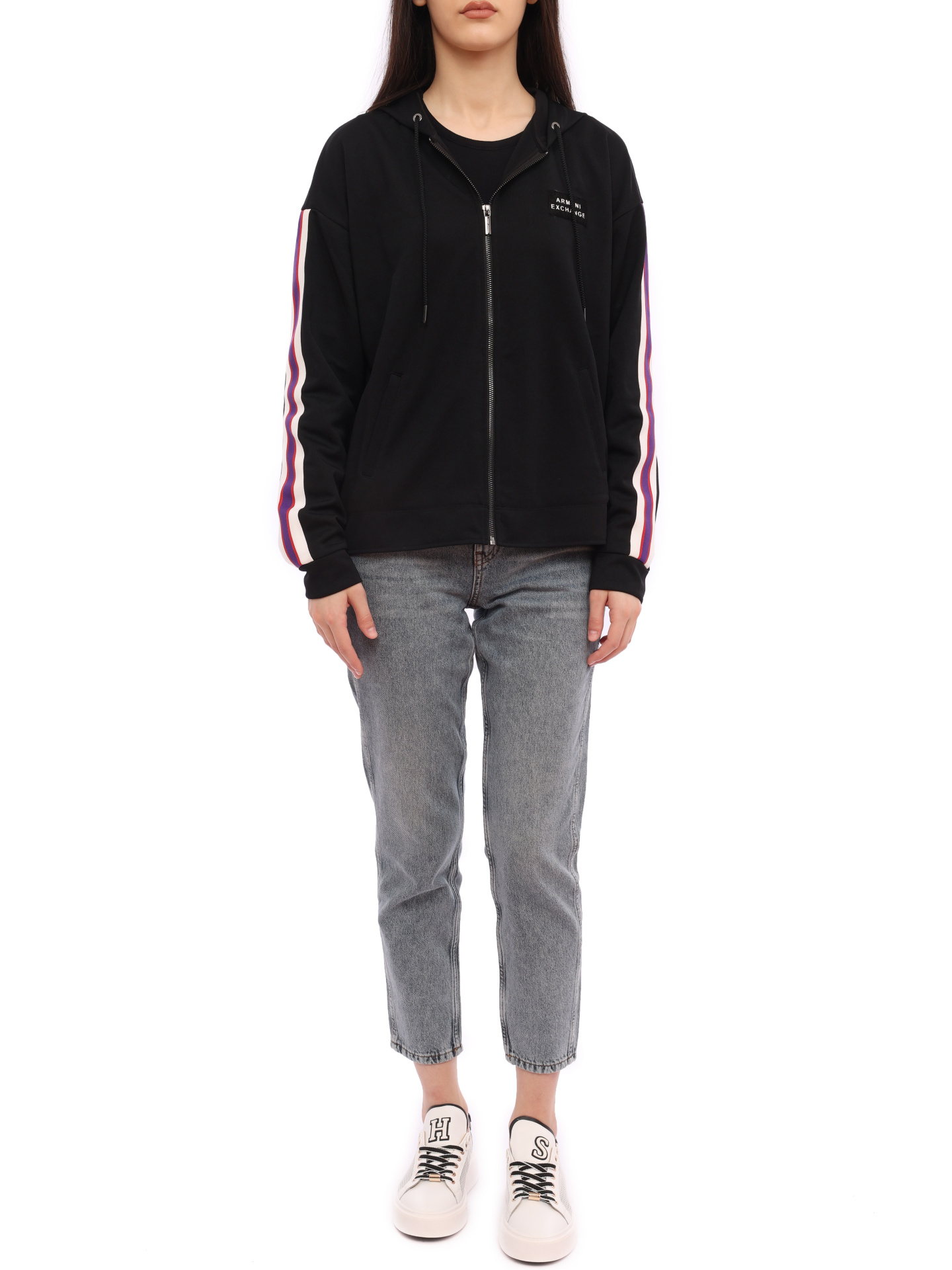 Мастерка Armani Exchange 6HYM90 YJ5FZ 1200 черная женская с лампасами — купить в интернет-магазине Verdistore