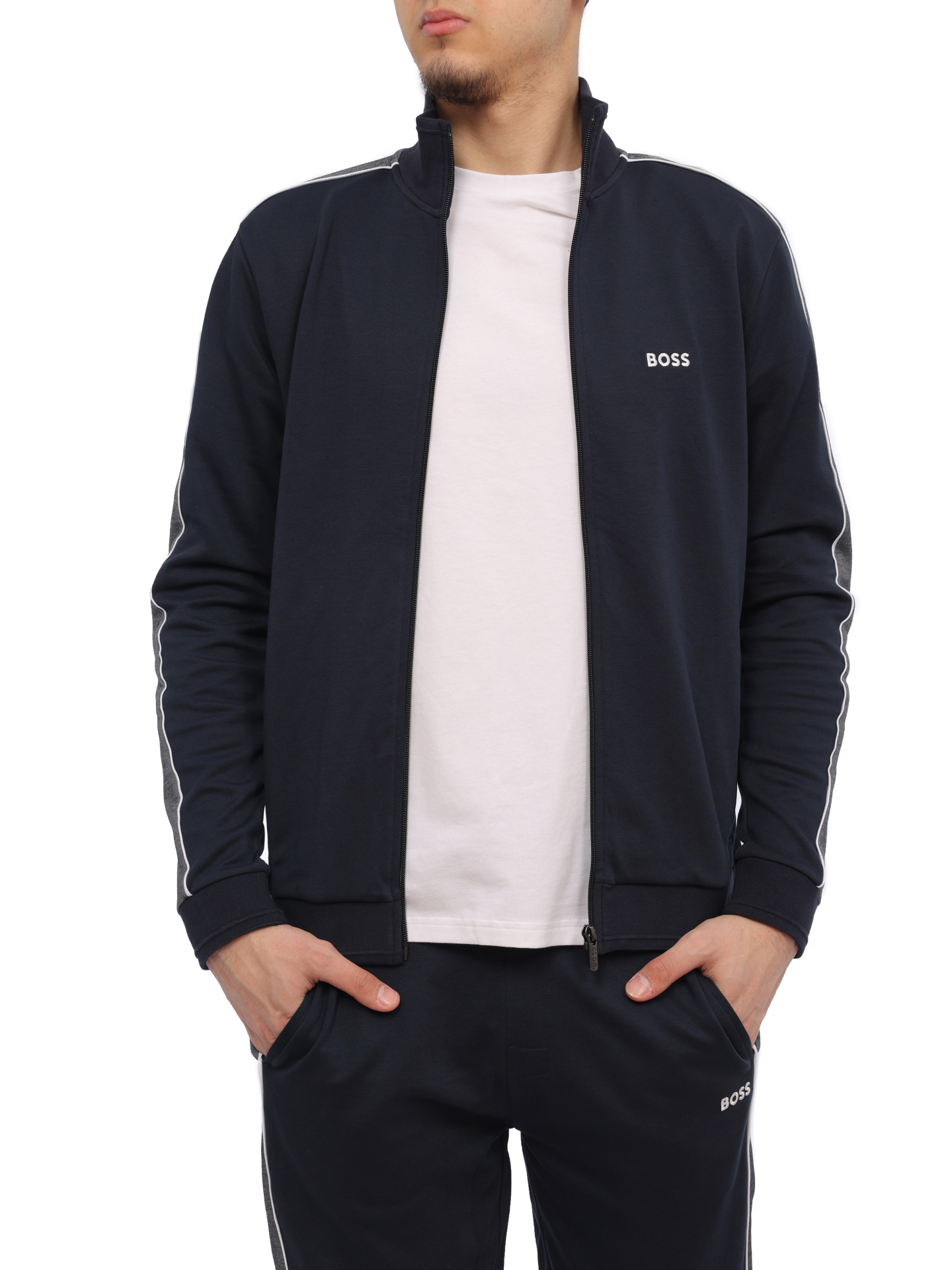 Костюм спортивный Boss 50511040 403 темно-синий мужской с лампасами — купить в интернет-магазине Verdistore