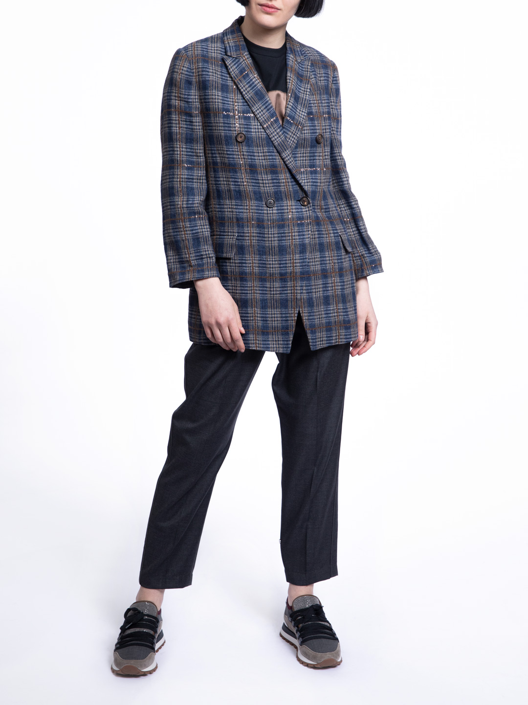 Жакет Brunello Cucinelli MF5488095 синий женский клетчатый — купить в интернет-магазине Verdistore