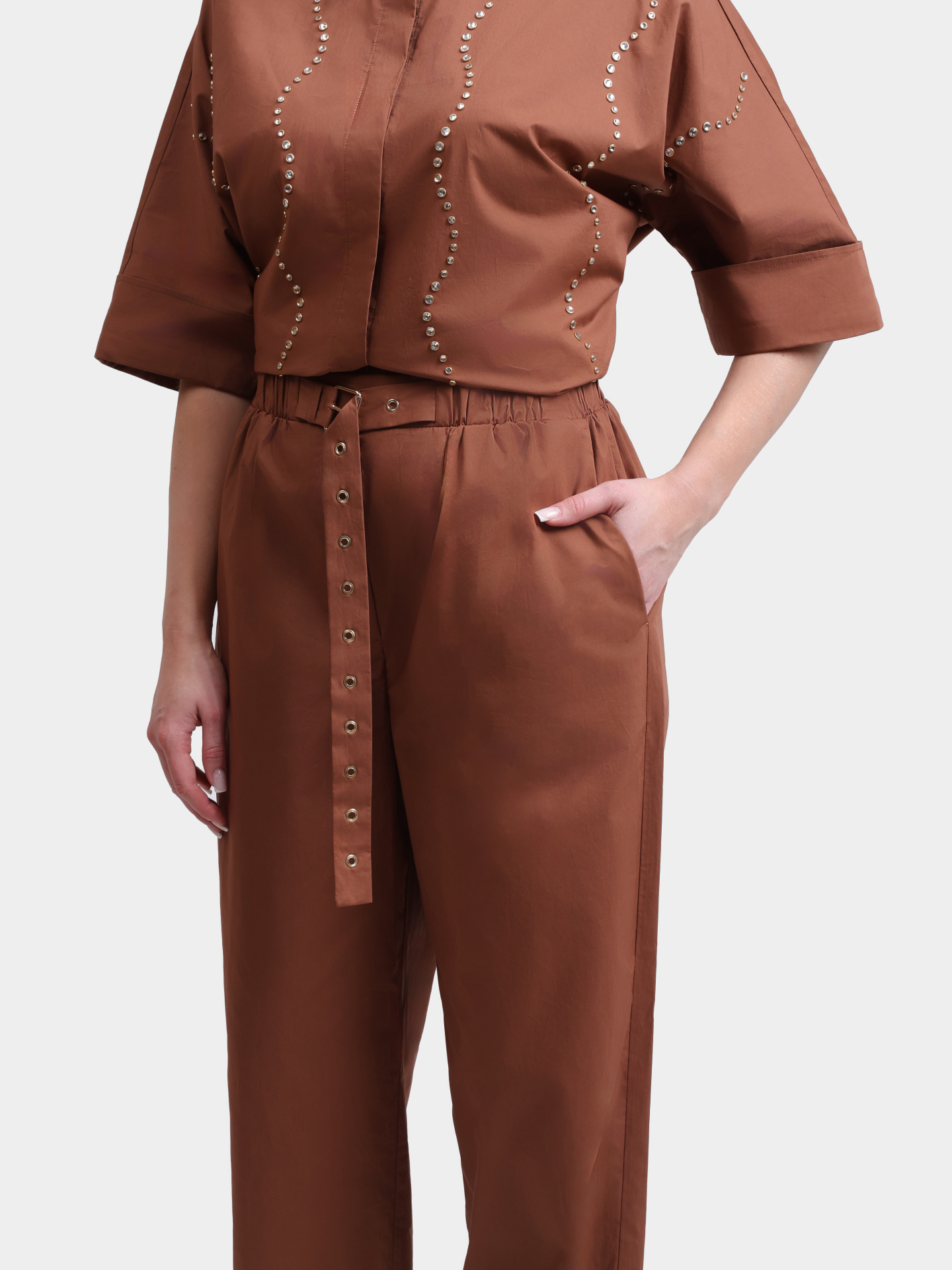 Брюки Liu-Jo BLACK LABEL CA6249 TS246 09032 коричневые женские свободного кроя с подворотами — купить в интернет-магазине Verdistore