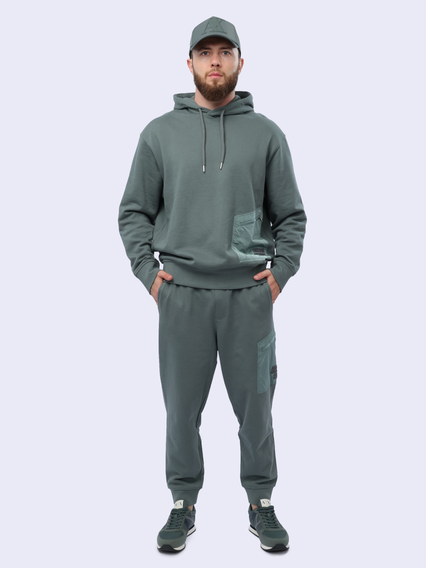 Худи Armani Exchange 3DZMLL ZJ4XZ 1888 серое мужское с накладным карманом — купить в интернет-магазине Verdistore