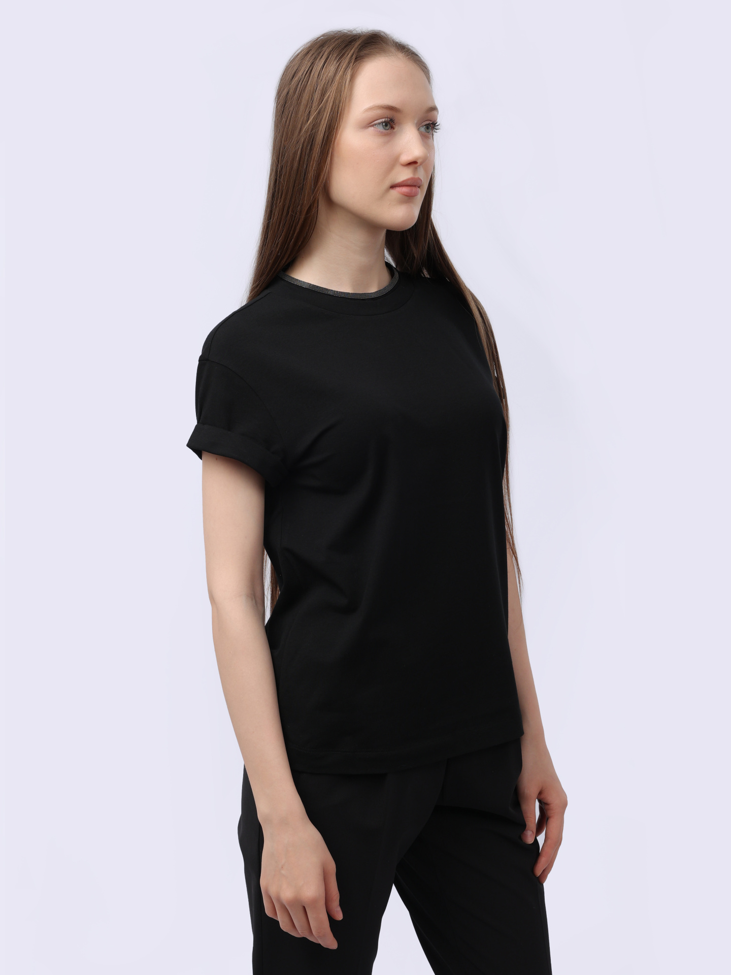 Футболка Brunello Cucinelli M0T18BD200 C101 черная женская из хлопка — купить в интернет-магазине Verdistore