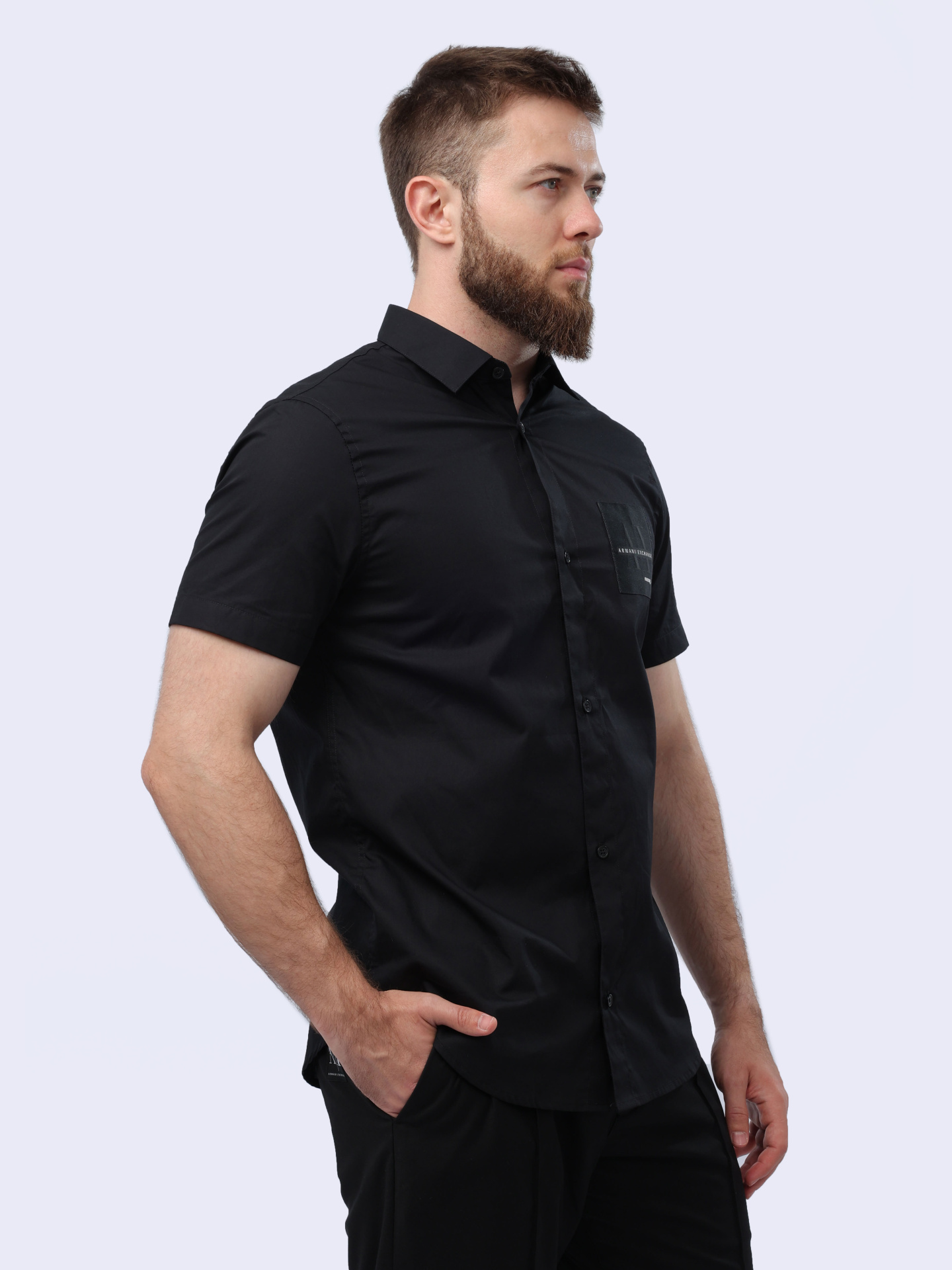 Рубашка Armani Exchange 3DZC27 ZNXLZ 1200 черная мужская с логотипом — купить в интернет-магазине Verdistore
