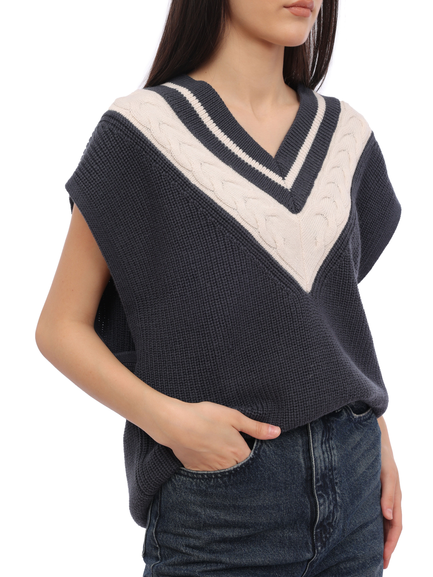 Жилет Armani Exchange 6RYM1J YMZ8Z 1990 серый женский с контрастной отделкой — купить в интернет-магазине Verdistore