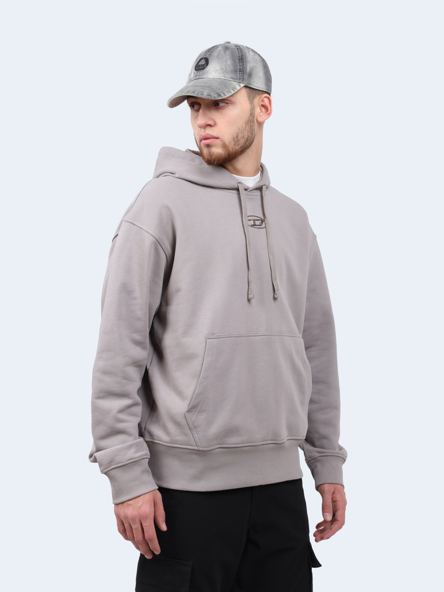 Худи Diesel A098560BMBJ9BX серое мужское из хлопка — купить в интернет-магазине Verdistore
