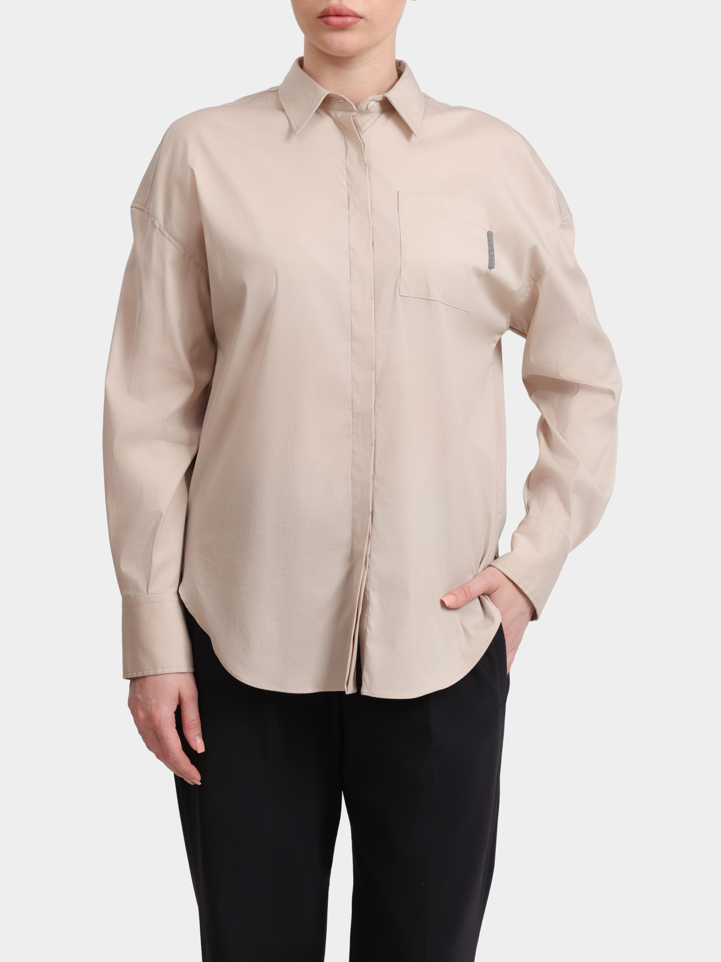 Блузка Brunello Cucinelli M0091MF116 C7498 песочная женская из хлопка — купить в интернет-магазине Verdistore