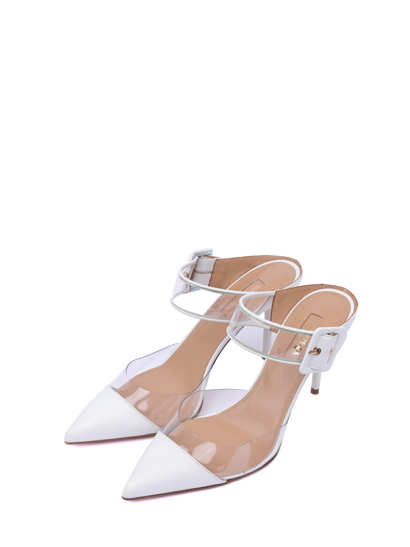 Мюли Aquazzura OPTMIDM0 белые женские с прозрачными вставками — купить в интернет-магазине Verdistore
