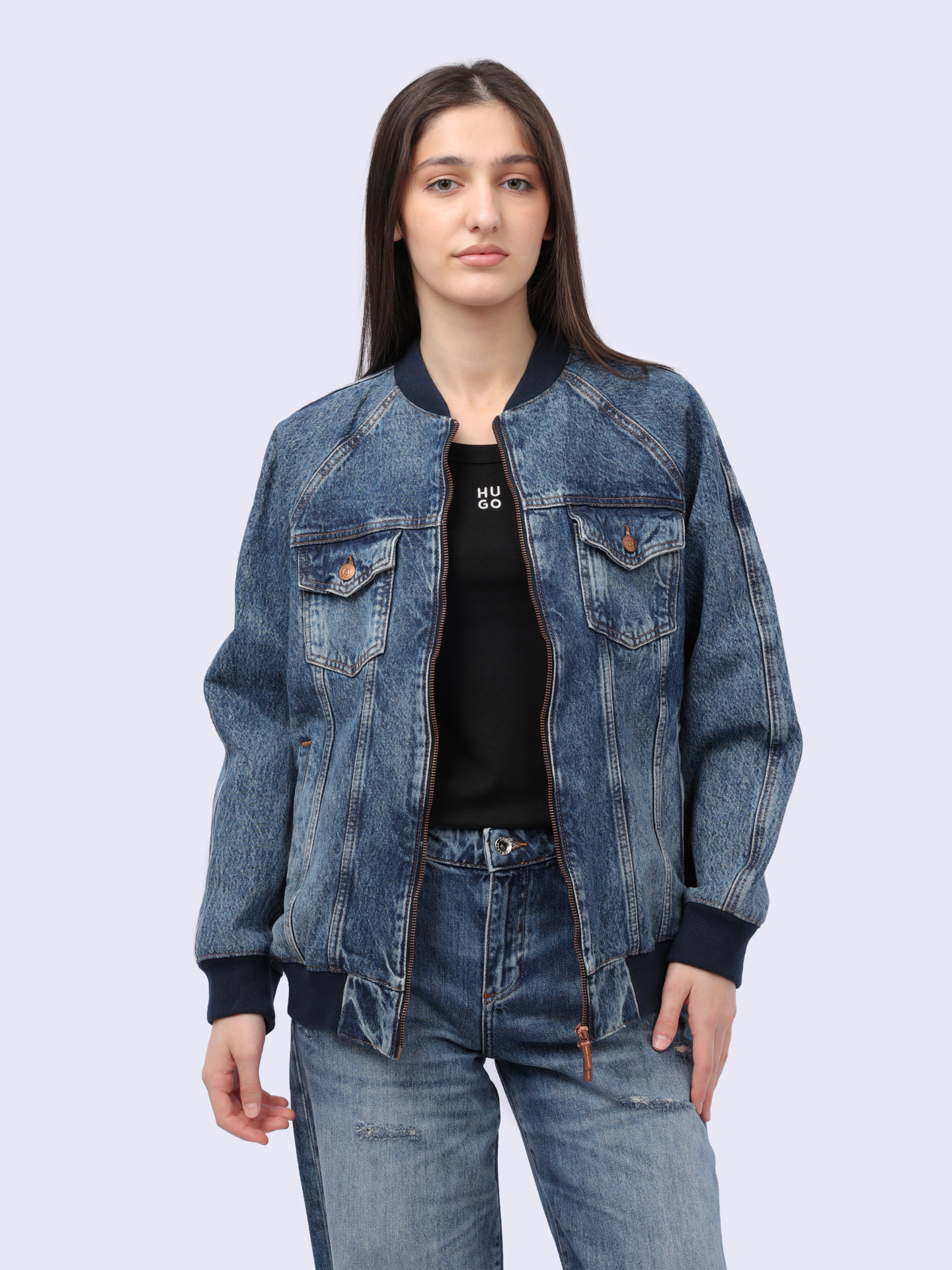 Бомбер Armani Exchange 3DYB63 Y16EZ 1500 женский из денима — купить в интернет-магазине Verdistore