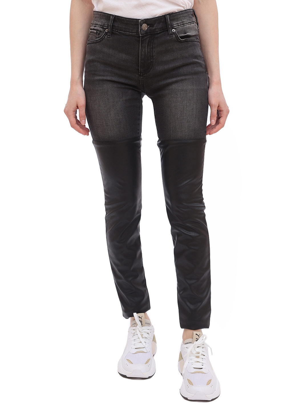 Джинсы Armani Exchange 6GYJ50 204 черные женские с кожаными вставками — купить в интернет-магазине Verdistore
