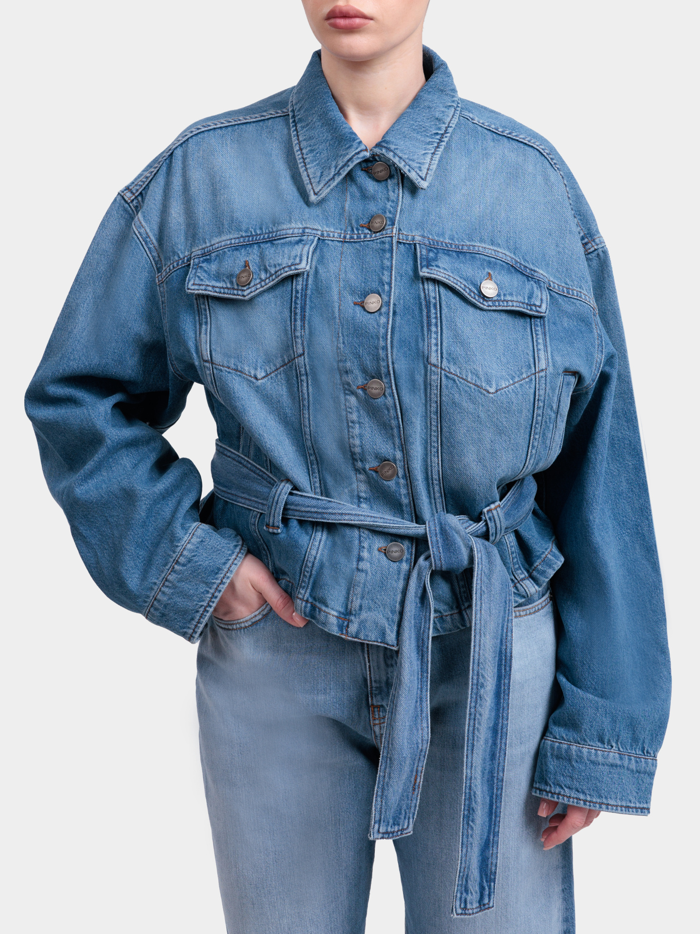 Куртка Pinko 106389 A341 PJV джинсовая женская с поясом — купить в интернет-магазине Verdistore