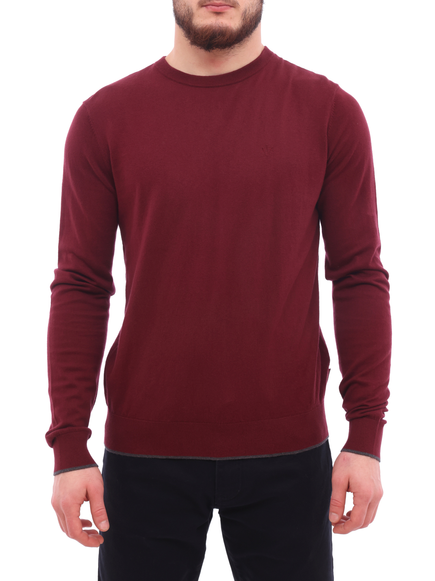 Свитер Armani Exchange 8NZM6A ZM1HZ 1442 бордовый мужской с контрастной окантовкой — купить в интернет-магазине Verdistore