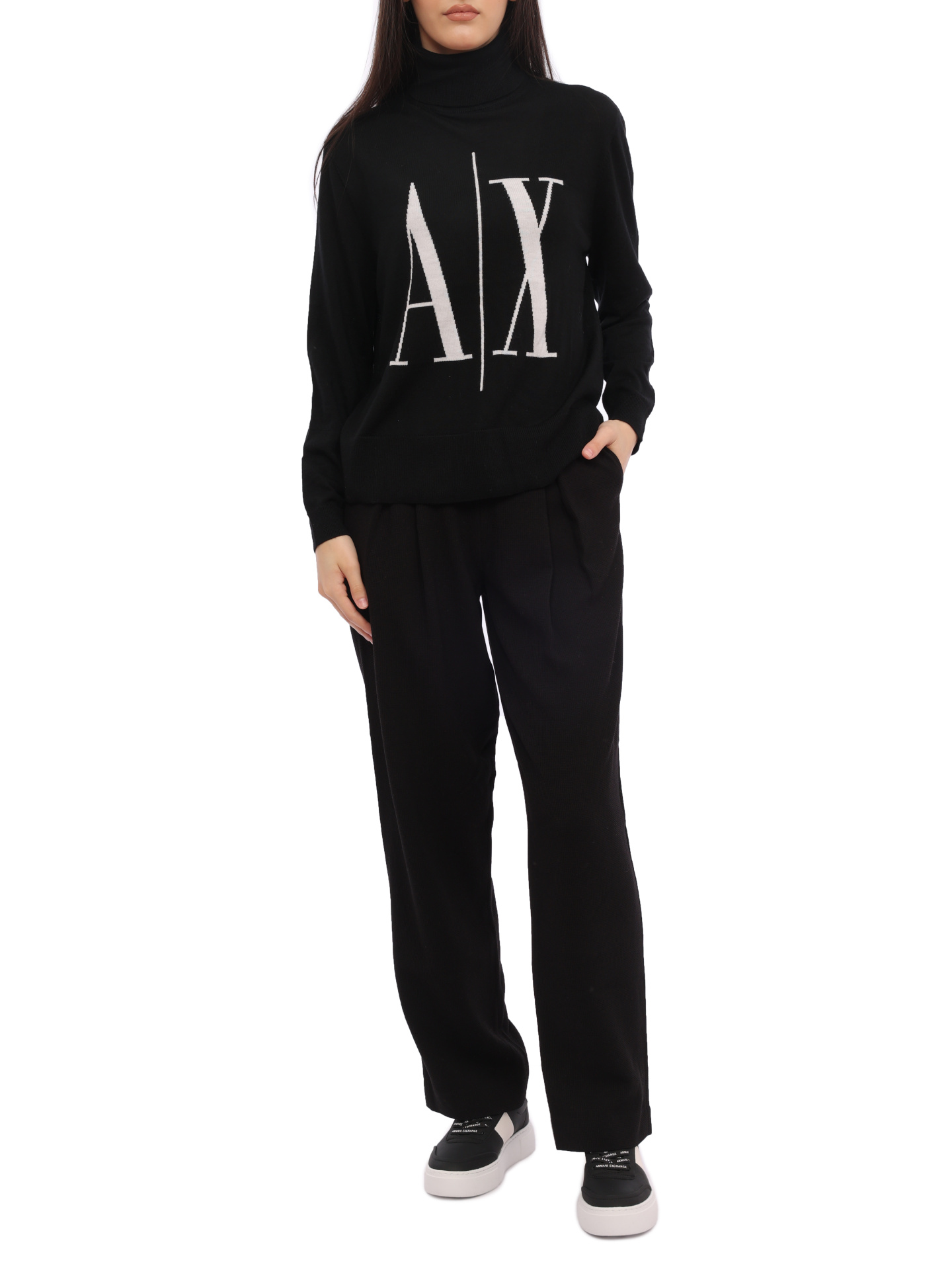 Брюки Armani Exchange 6RYP14 YN6NZ 1200 черные женские с защипами — купить в интернет-магазине Verdistore