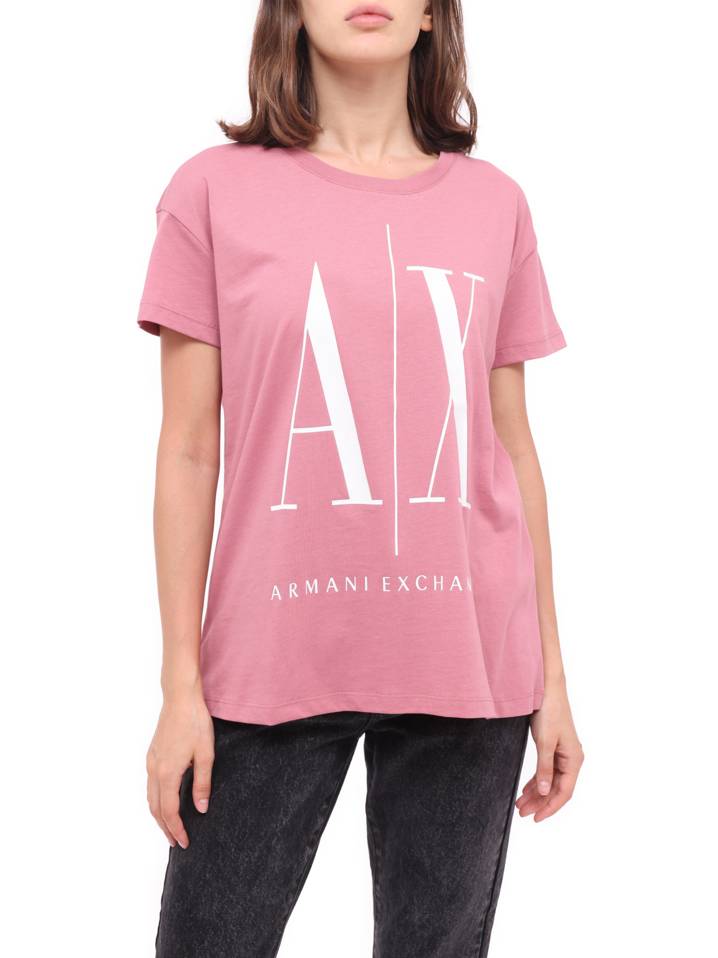 Футболка Armani Exchange 8NYTCX YJG3Z 1493 розовая женская из хлопка — купить в интернет-магазине Verdistore