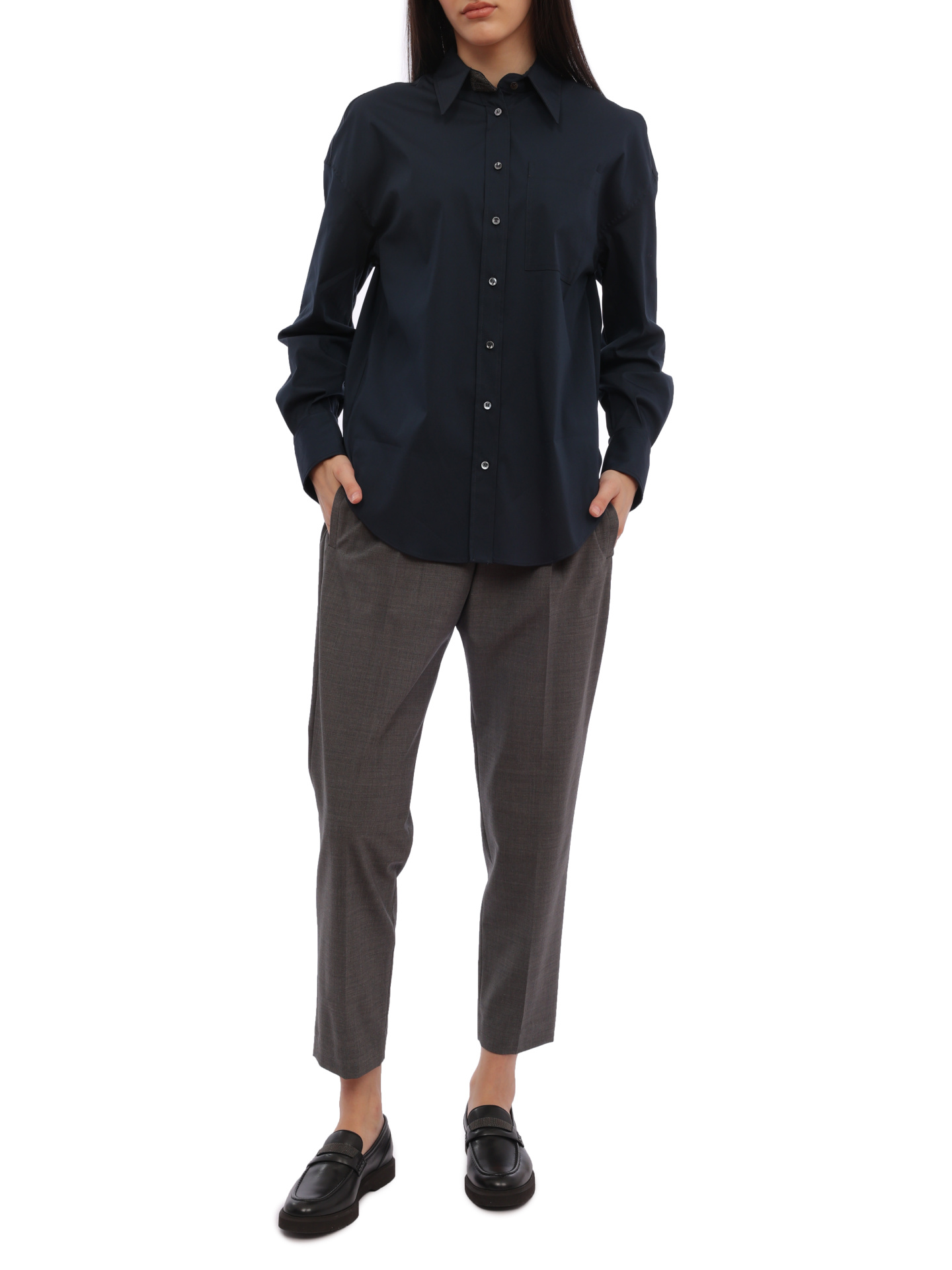 Брюки Brunello Cucinelli M0W07B1031 C010 серые женские из шерсти — купить в интернет-магазине Verdistore