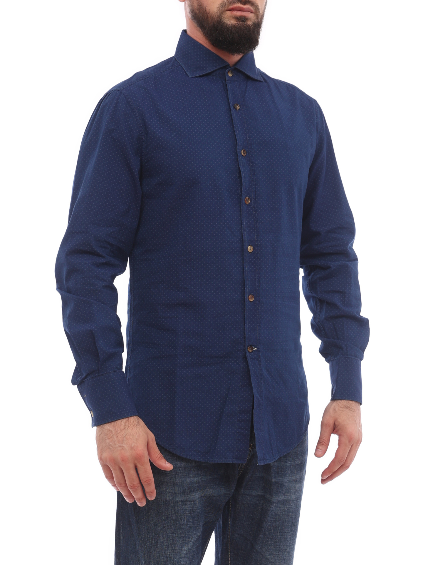 Рубашка Brunello Cucinelli MG6491718 темно-синяя мужская хлопковая — купить в интернет-магазине Verdistore