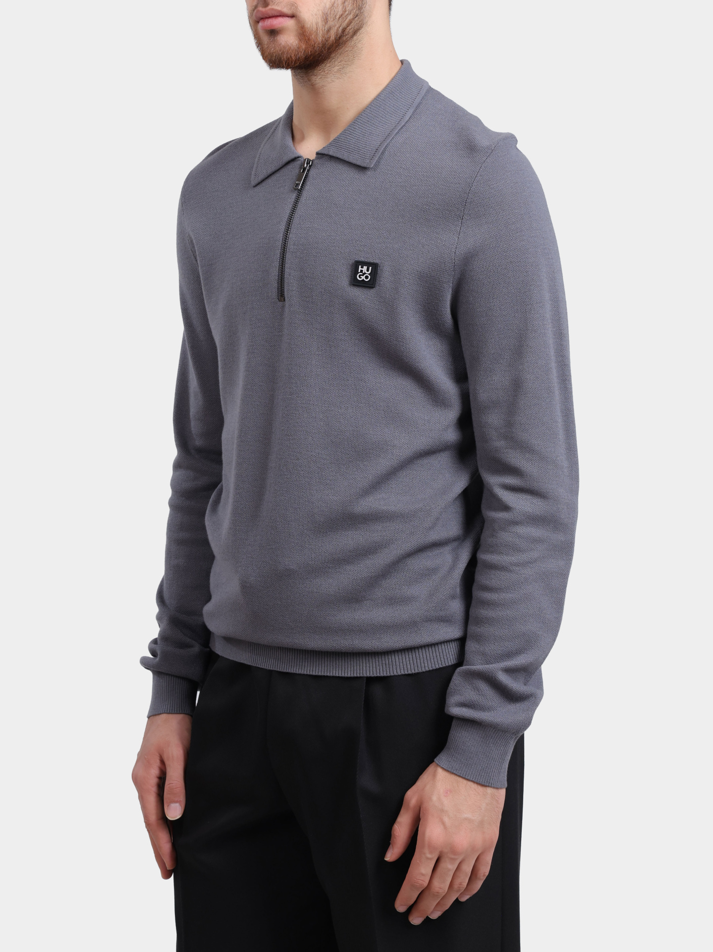 Свитер-поло Hugo 50533346 086 серый мужской — купить в интернет-магазине Verdistore