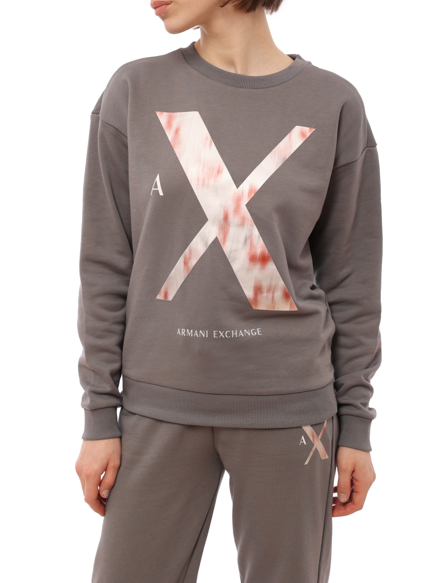 Толстовка Armani Exchange 3RYM30 YJ3NZ 1894 серая женская с логотипом — купить в интернет-магазине Verdistore