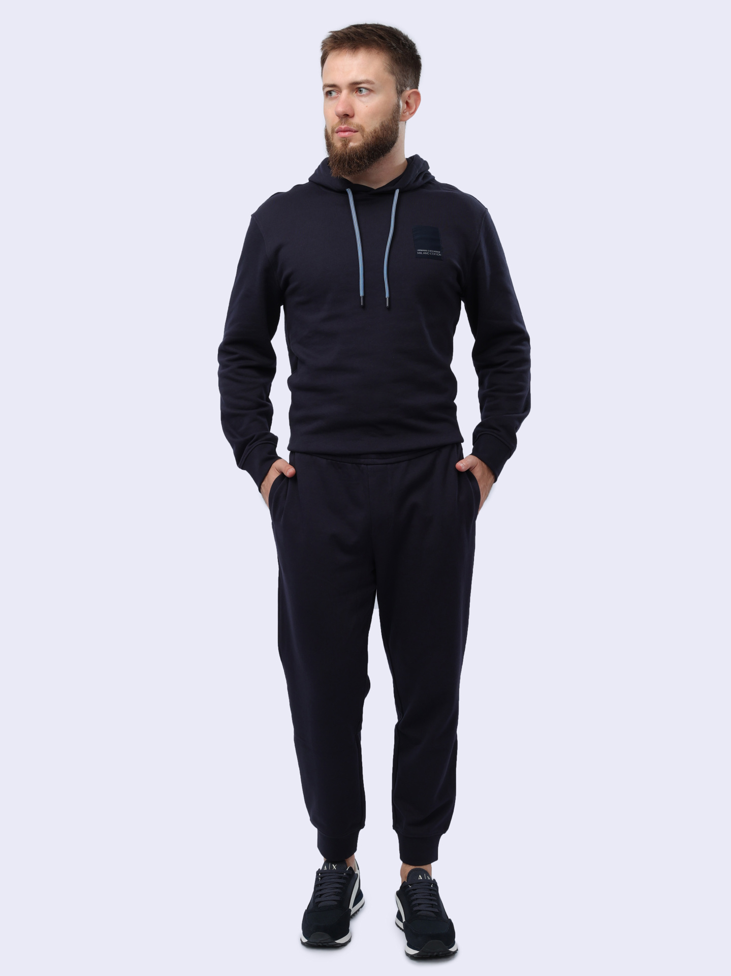Брюки спортивные Armani Exchange 3DZPHH ZJGGZ 15CX темно-синие мужские из хлопка — купить в интернет-магазине Verdistore