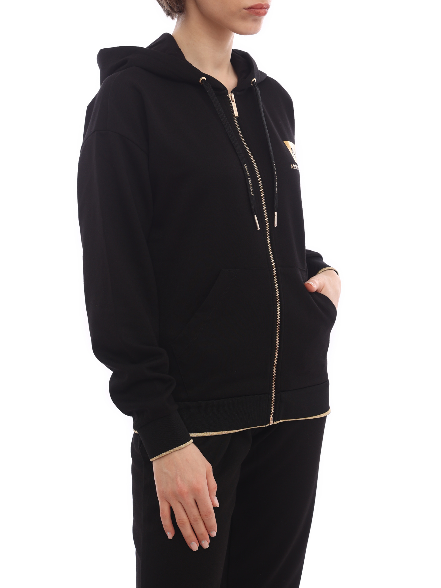 Мастерка Armani Exchange 3LYMGA YJ1GZ 02DX черная женская с золотистой отделкой — купить в интернет-магазине Verdistore