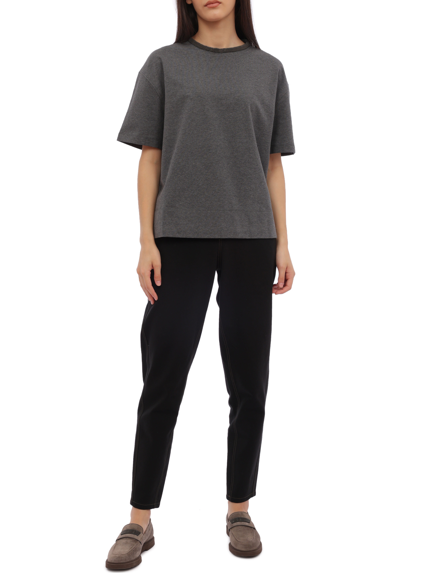 Брюки Brunello Cucinelli M0R24B1025 C101 черные женские из хлопка — купить в интернет-магазине Verdistore