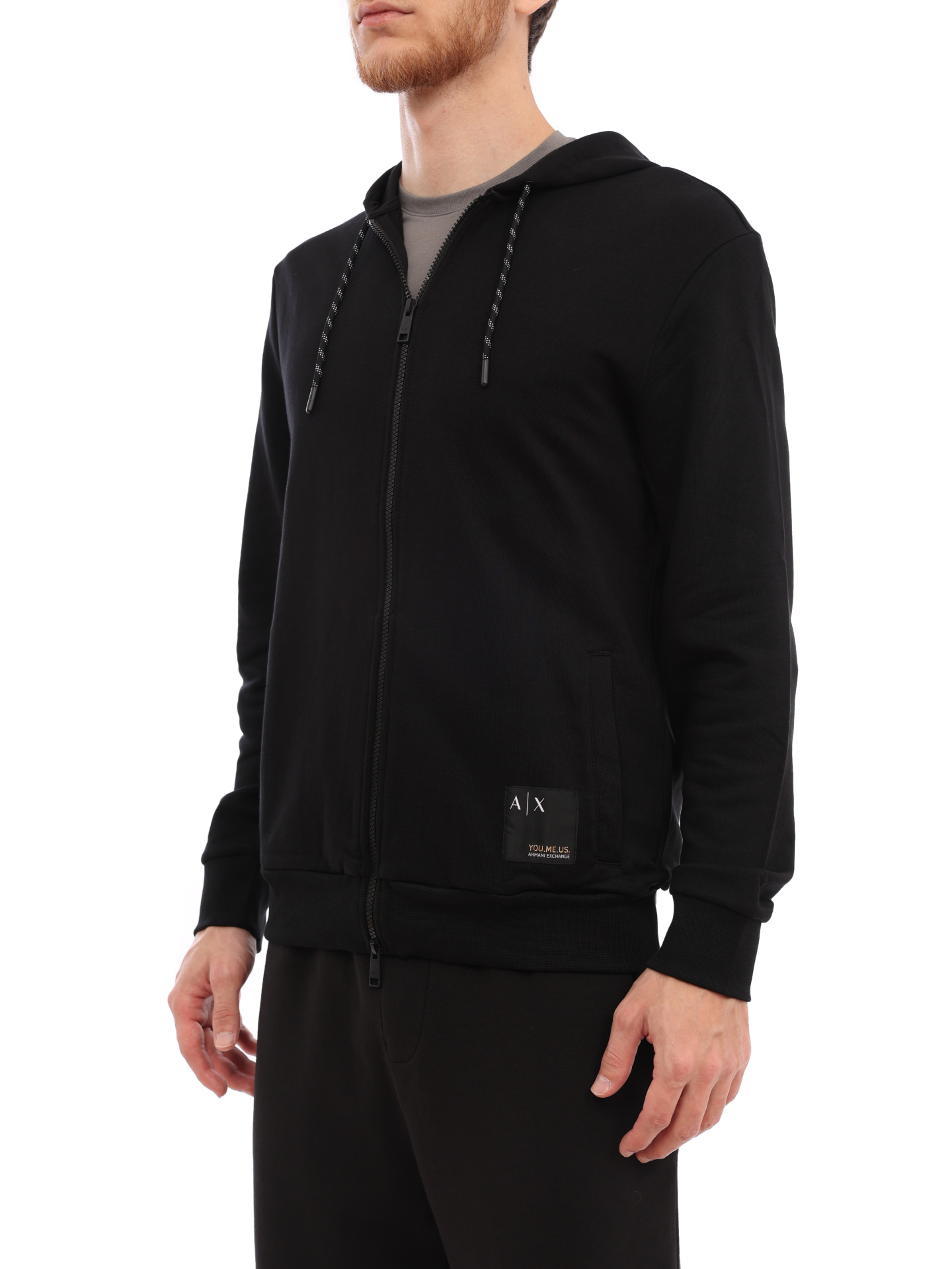 Мастерка Armani Exchange 6LZMAW ZJFAZ 1200 черная мужская с капюшоном — купить в интернет-магазине Verdistore