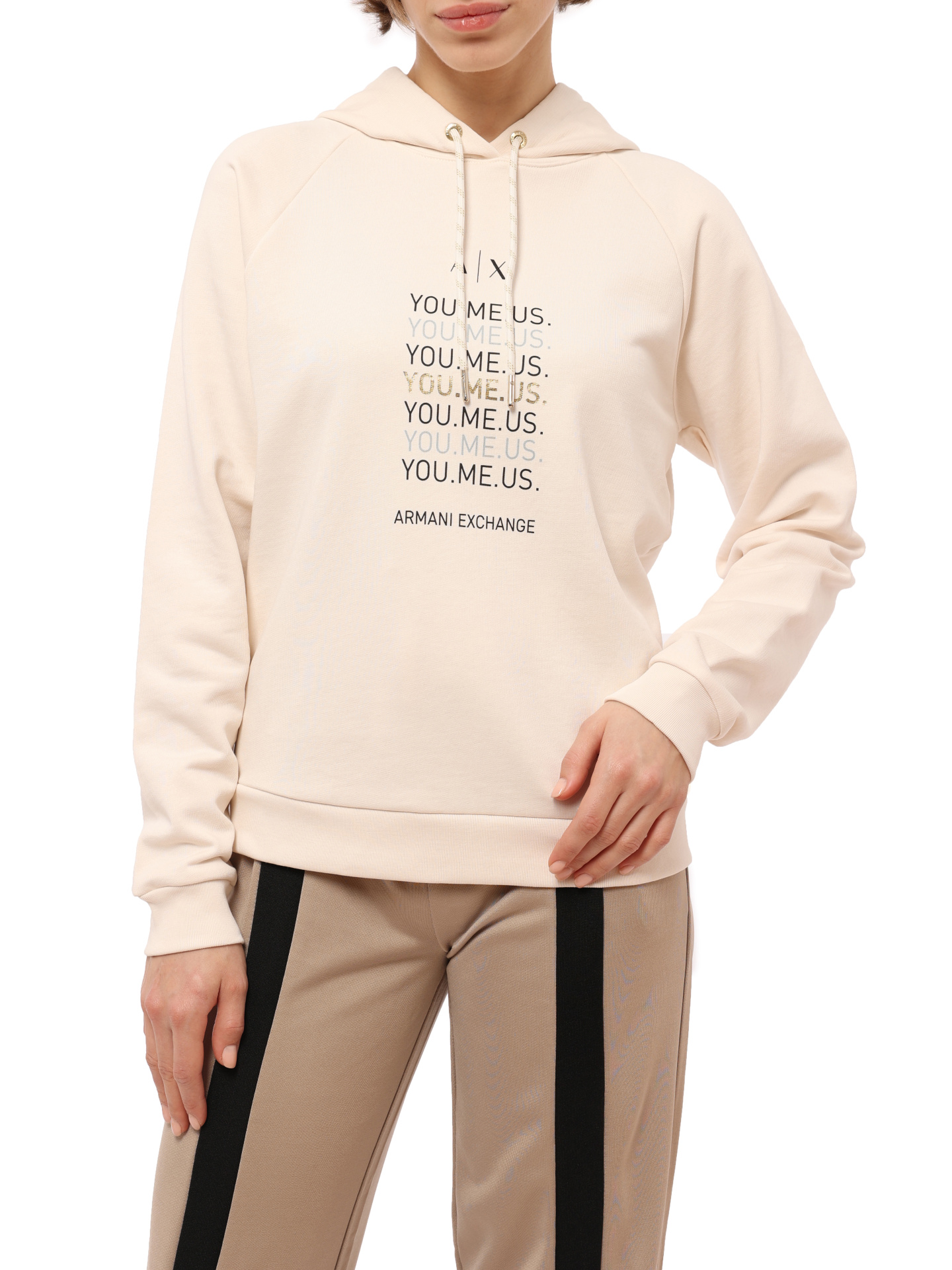 Худи Armani Exchange 6LYM27 YJ5VZ 1130 молочное женское с логотипом — купить в интернет-магазине Verdistore