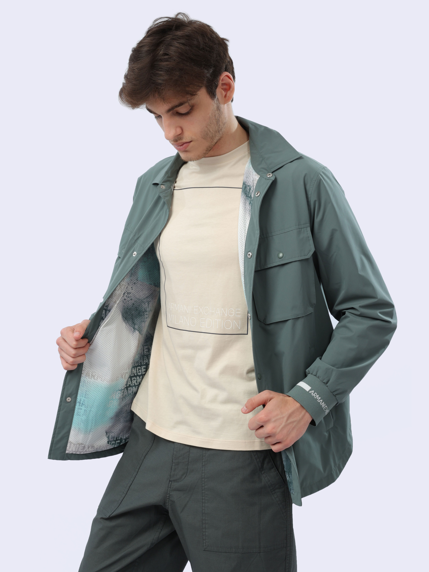 Рубашка Armani Exchange 3DZCL7 ZN3FZ 1888 светло-зеленая мужская на кнопках — купить в интернет-магазине Verdistore