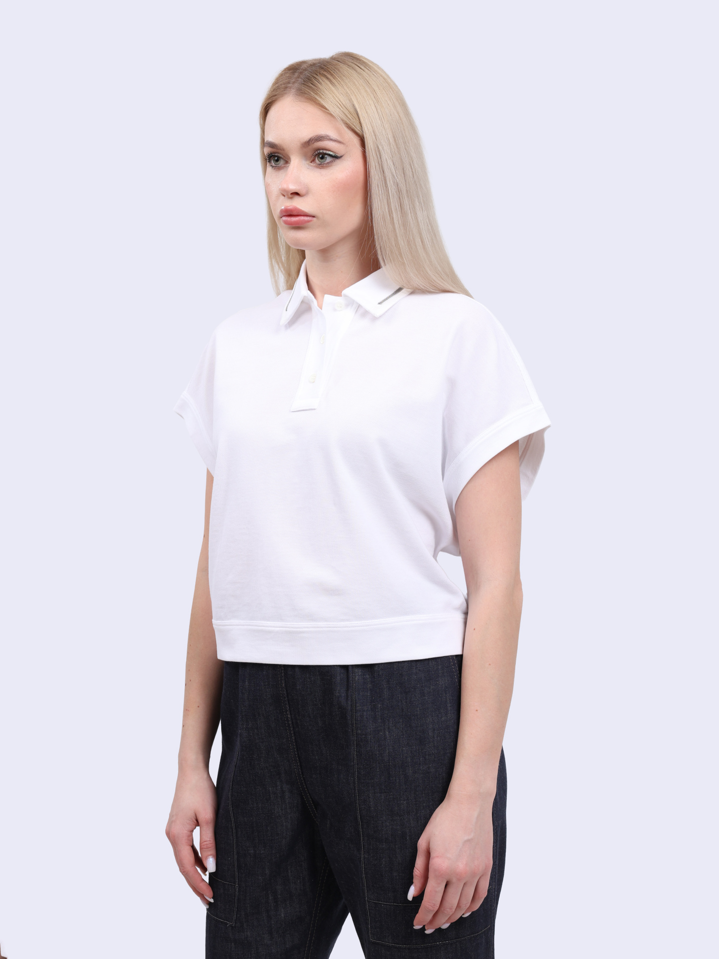 Поло Brunello Cucinelli M0T63EM405 С6159 белое женское укороченное — купить в интернет-магазине Verdistore