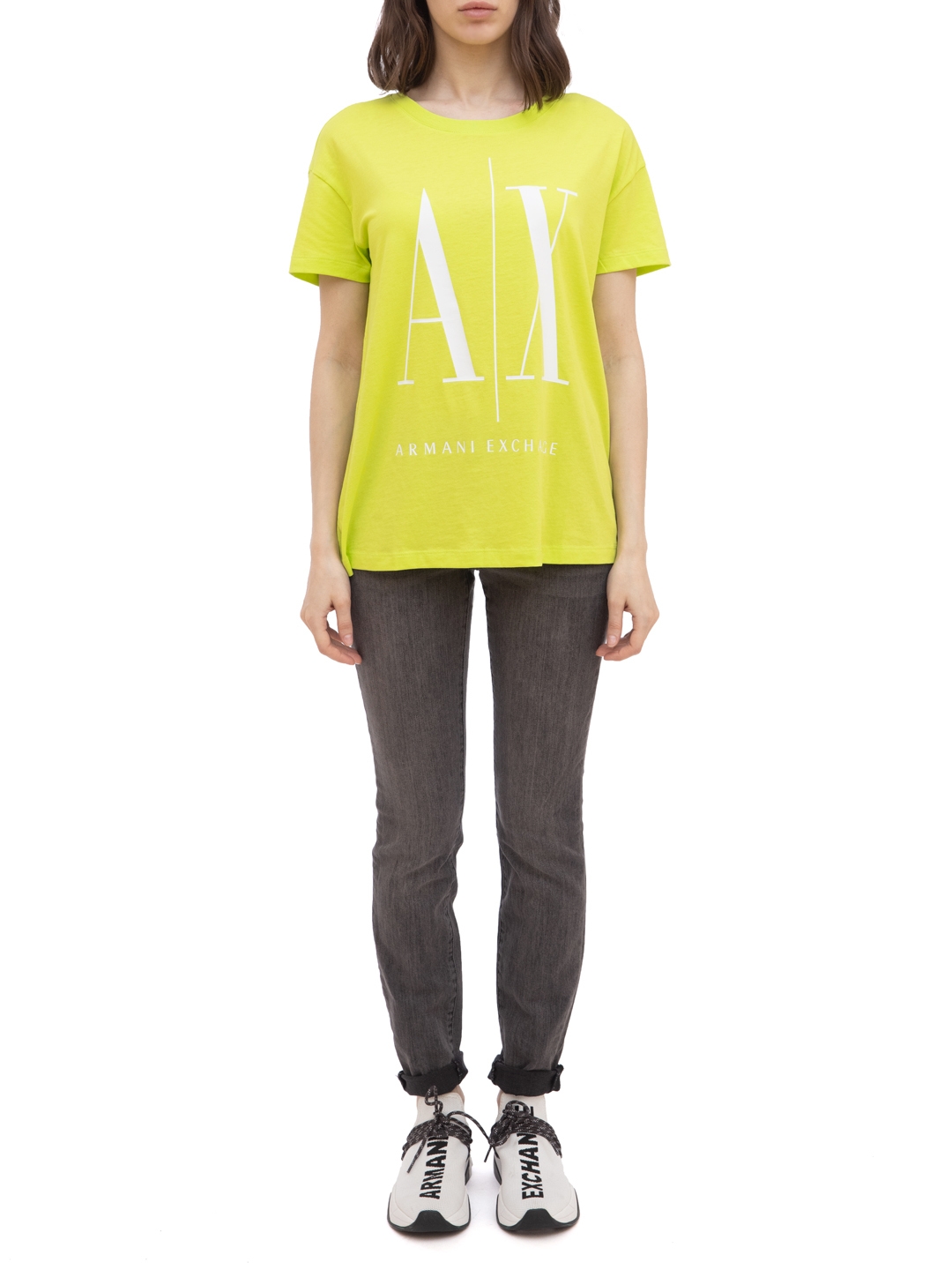 Футболка Armani Exchange 8NYTCX YJG3Z 1853 желтая женская с логотипом — купить в интернет-магазине Verdistore