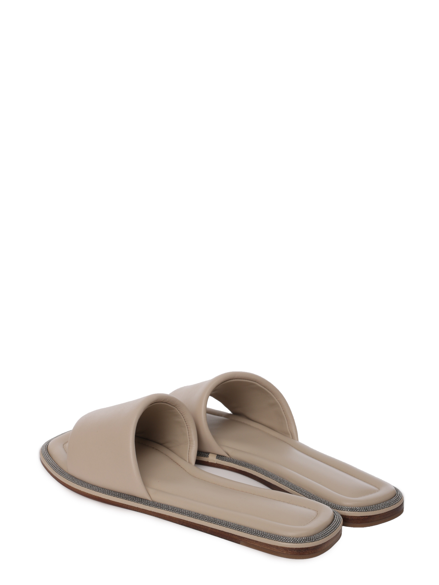 Шлепанцы Brunello Cucinelli MZCWCB1358 C8238 бежевые женские из кожи — купить в интернет-магазине Verdistore