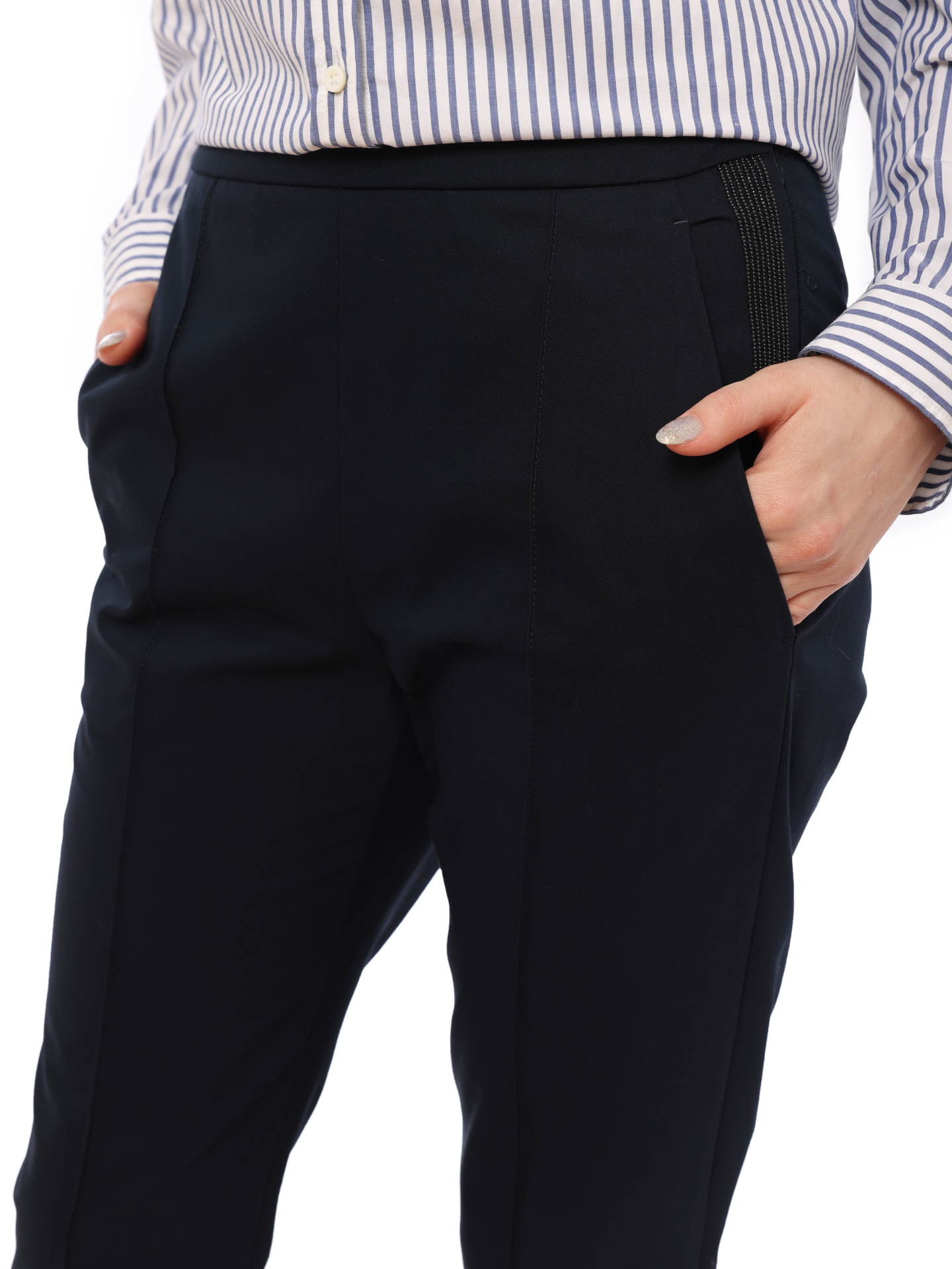 Брюки Brunello Cucinelli M0F70P6548 темно-синие женские — купить в интернет-магазине Verdistore