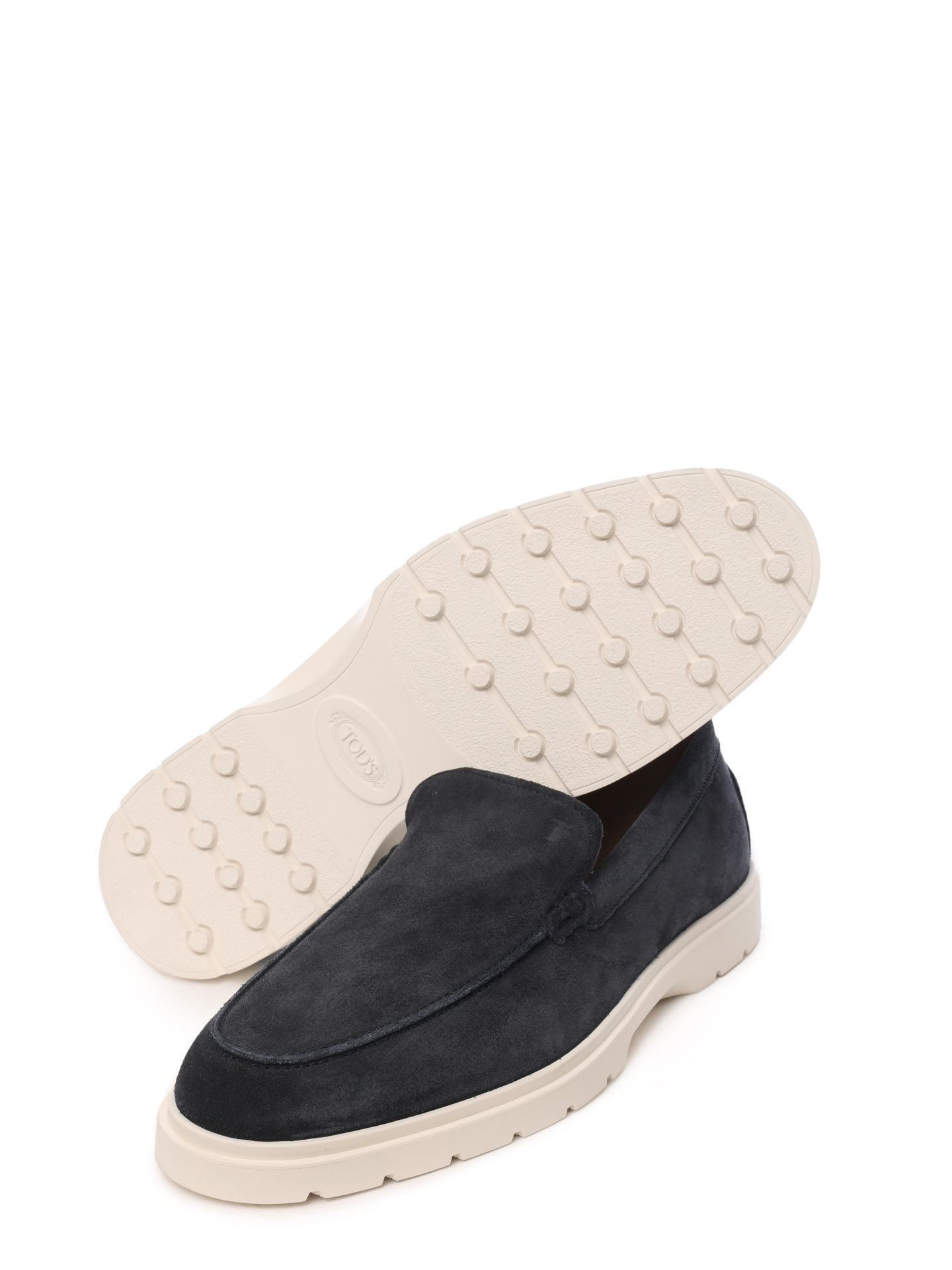 Лоферы темно-синие замшевые на изогнутой белой подошве — купить в интернет-магазине Verdistore