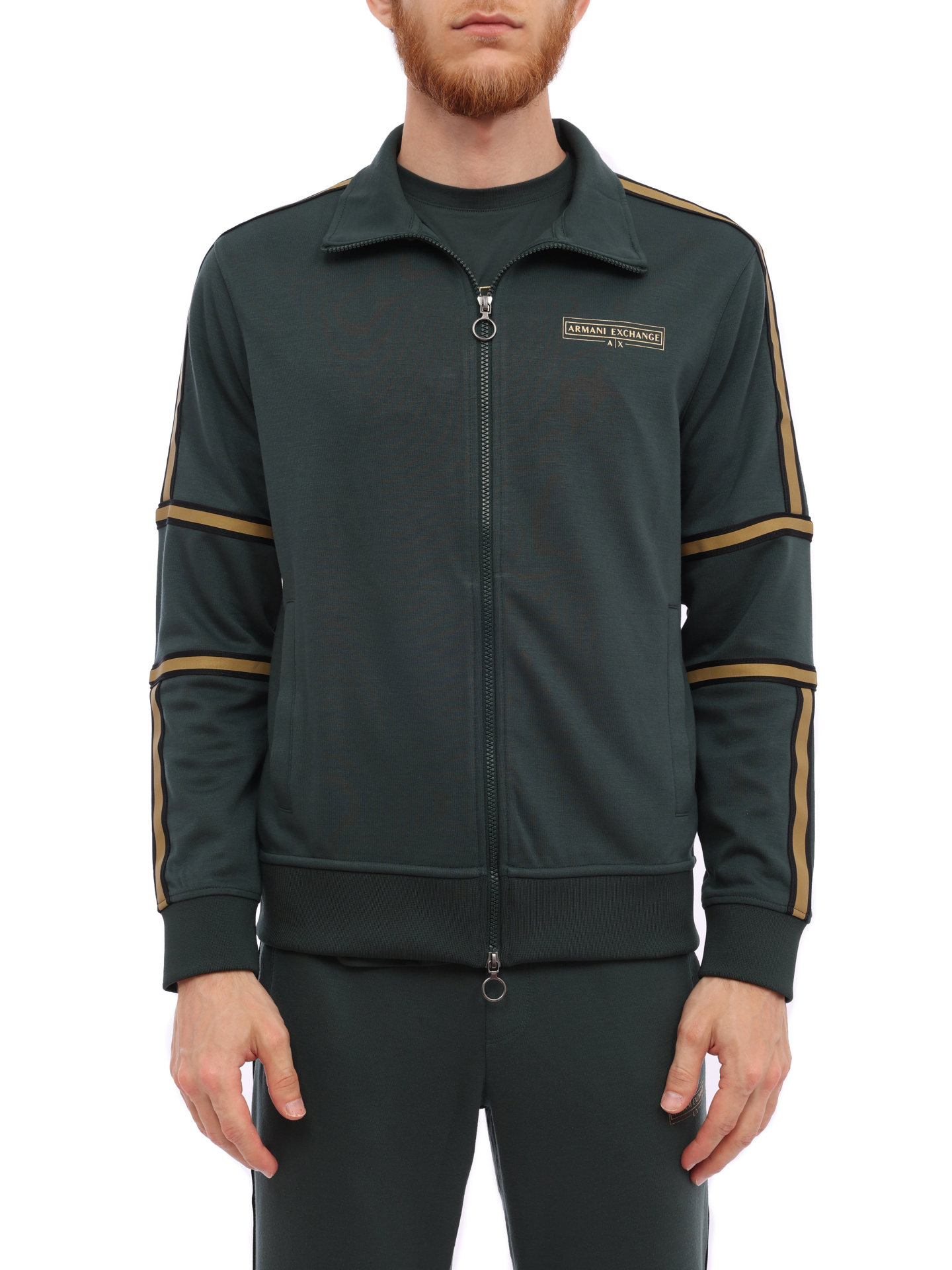 Мастерка Armani Exchange 3RZMRA Z9N1Z 0899 темно-зеленая мужская с контрастными полосами — купить в интернет-магазине Verdistore