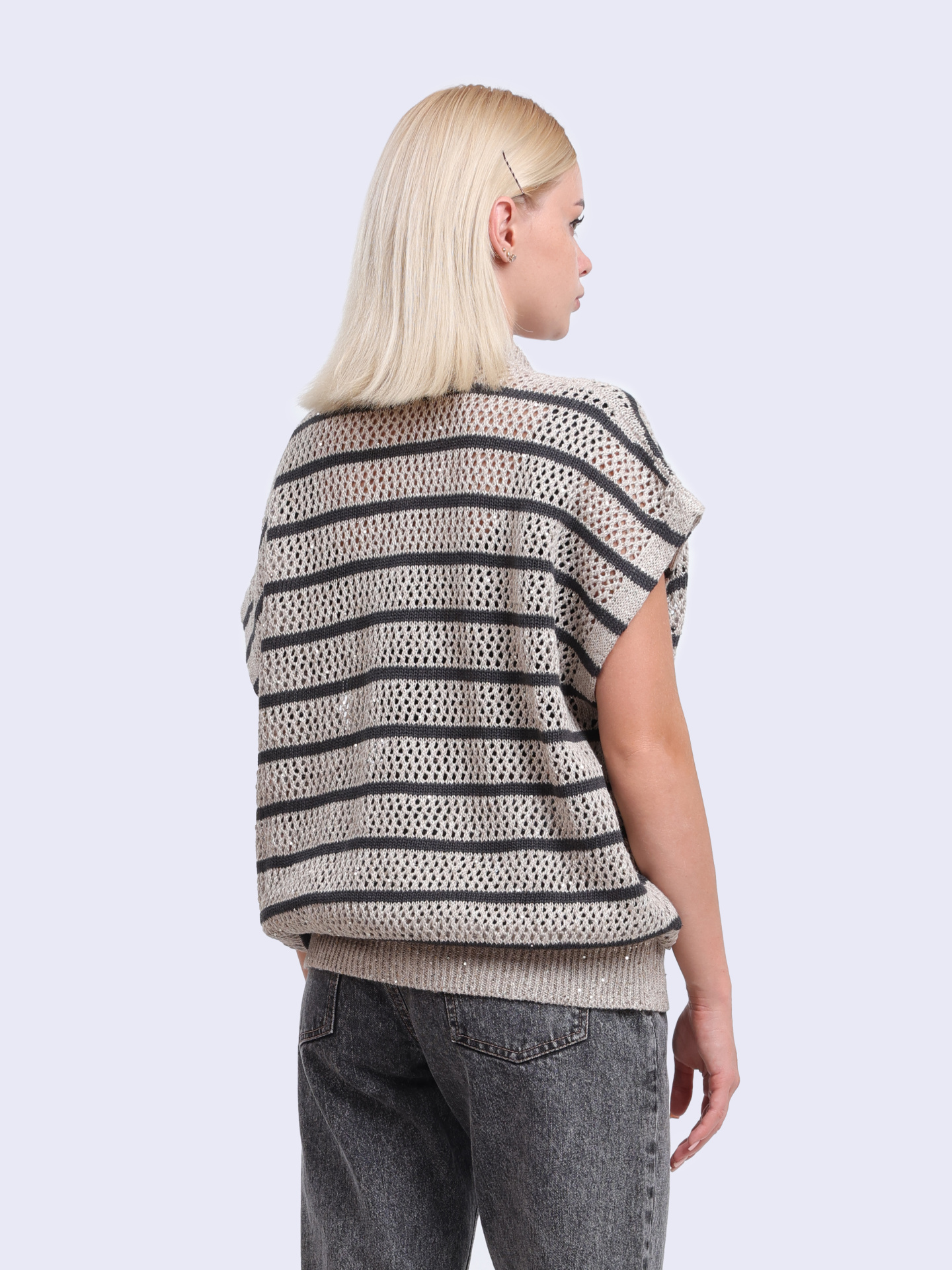 Кардиган Brunello Cucinelli MCO558916 CHI53 полосатый женский изо льна — купить в интернет-магазине Verdistore