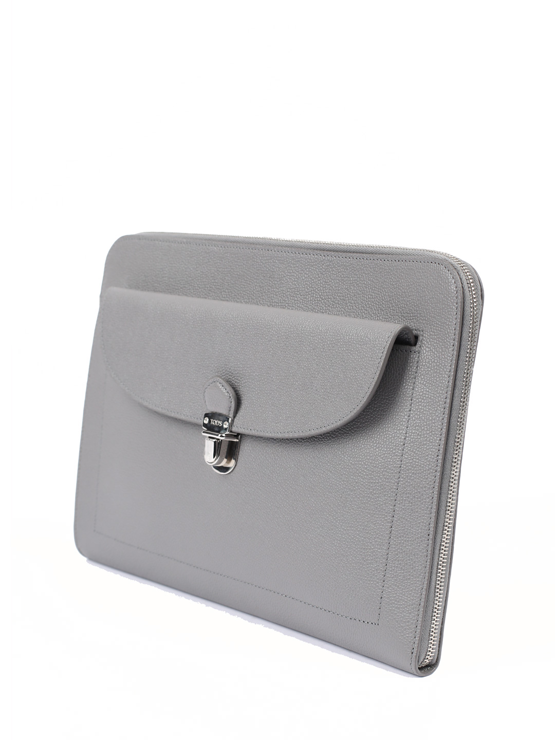 Кожаная папка для бумаг серая с металлическим замком и карманами — купить в интернет-магазине Verdistore