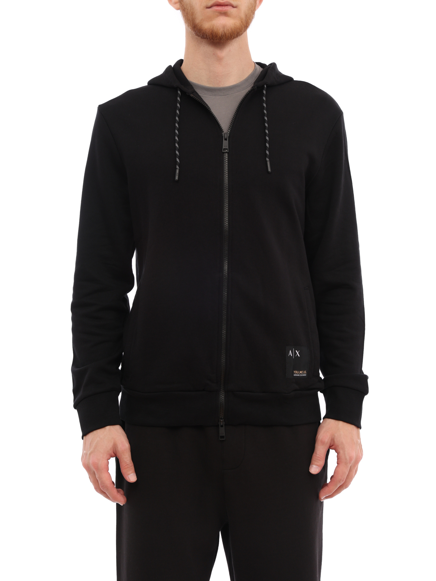 Мастерка Armani Exchange 6LZMAW ZJFAZ 1200 черная мужская с капюшоном — купить в интернет-магазине Verdistore