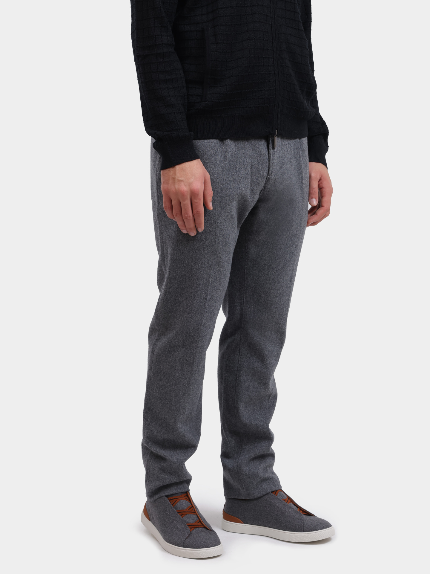 Брюки светло-серые шерстяные с эластичным поясо на кулиске — купить в интернет-магазине Verdistore