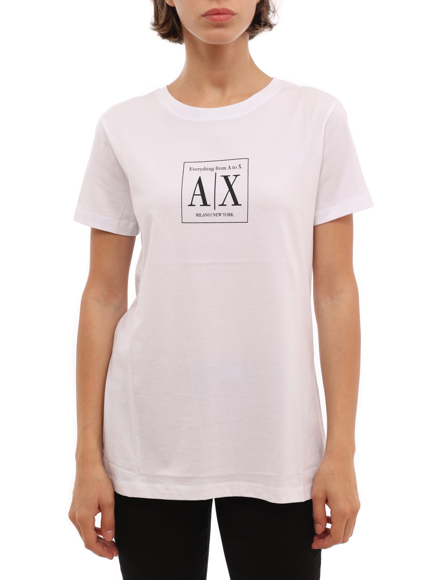 Футболка Armani Exchange 3LYT19 YJ6XZ 1000 белая женская с логотипом — купить в интернет-магазине Verdistore