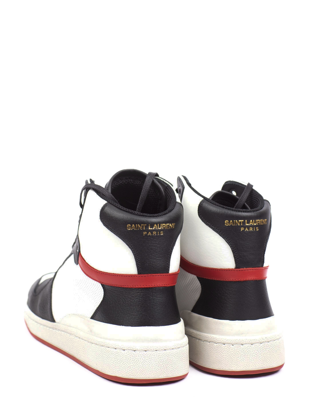 Кожаные кеды высокие белые с красно-черными вставками  — купить в интернет-магазине Verdistore