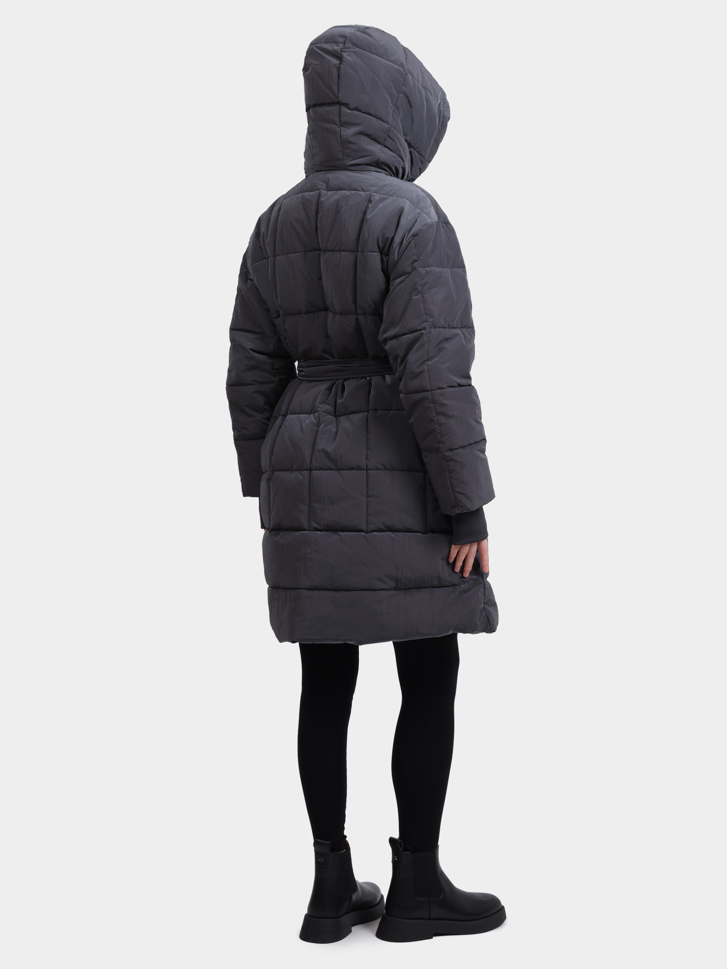 Пуховик Armani Exchange AF16207 U8105 серый женский с поясом — купить в интернет-магазине Verdistore