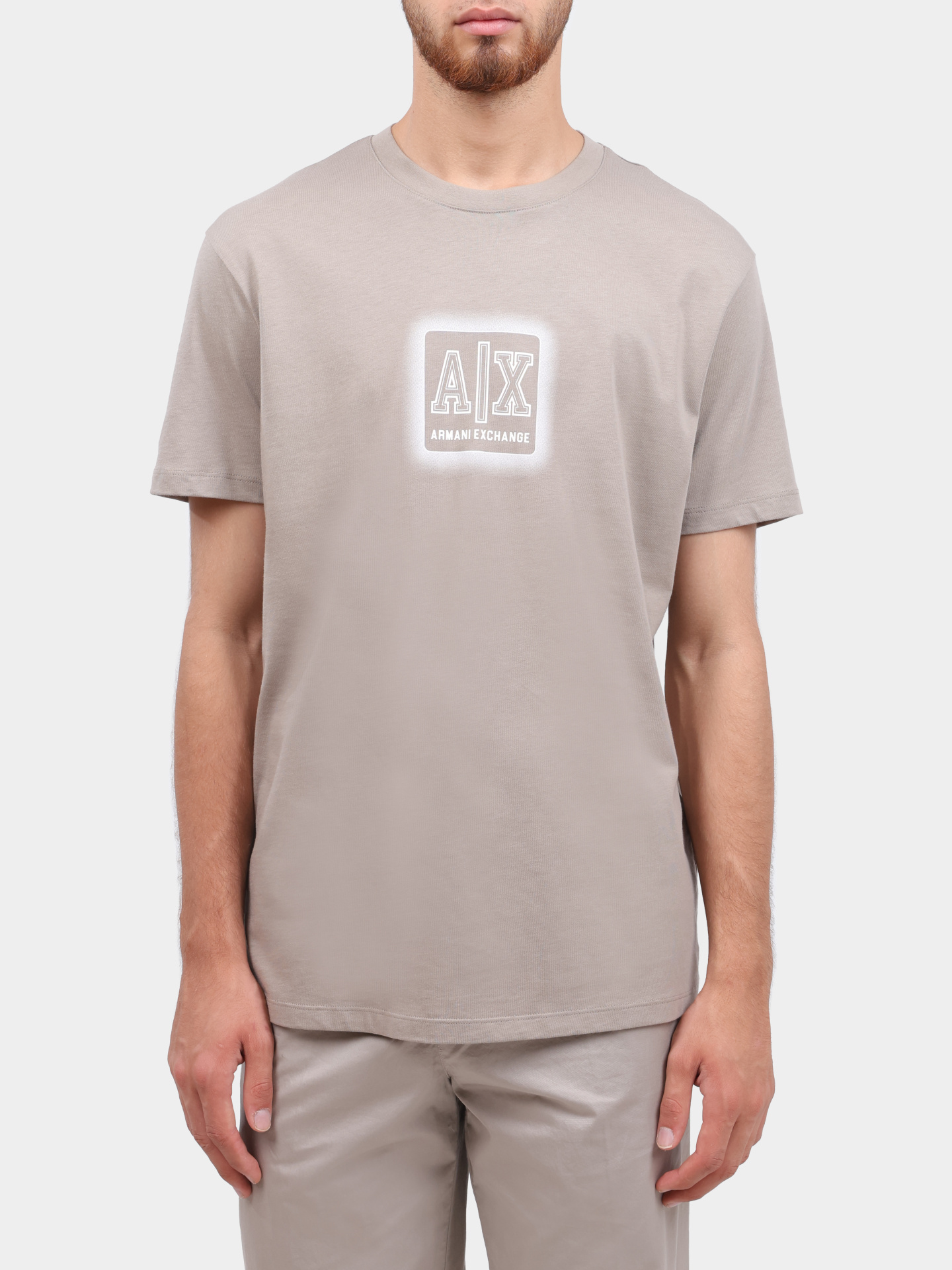 Футболка Armani Exchange XM000545 AF10361 U6167 бежевая мужская с логотипом — купить в интернет-магазине Verdistore