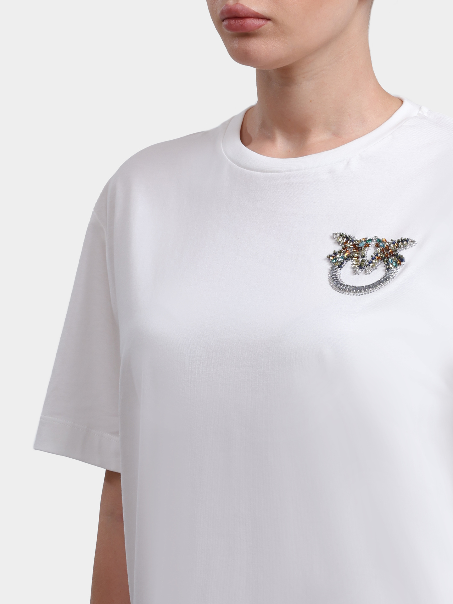 Футболка Pinko 105526 A33F Z05 белая женская с декором Love Birds — купить в интернет-магазине Verdistore