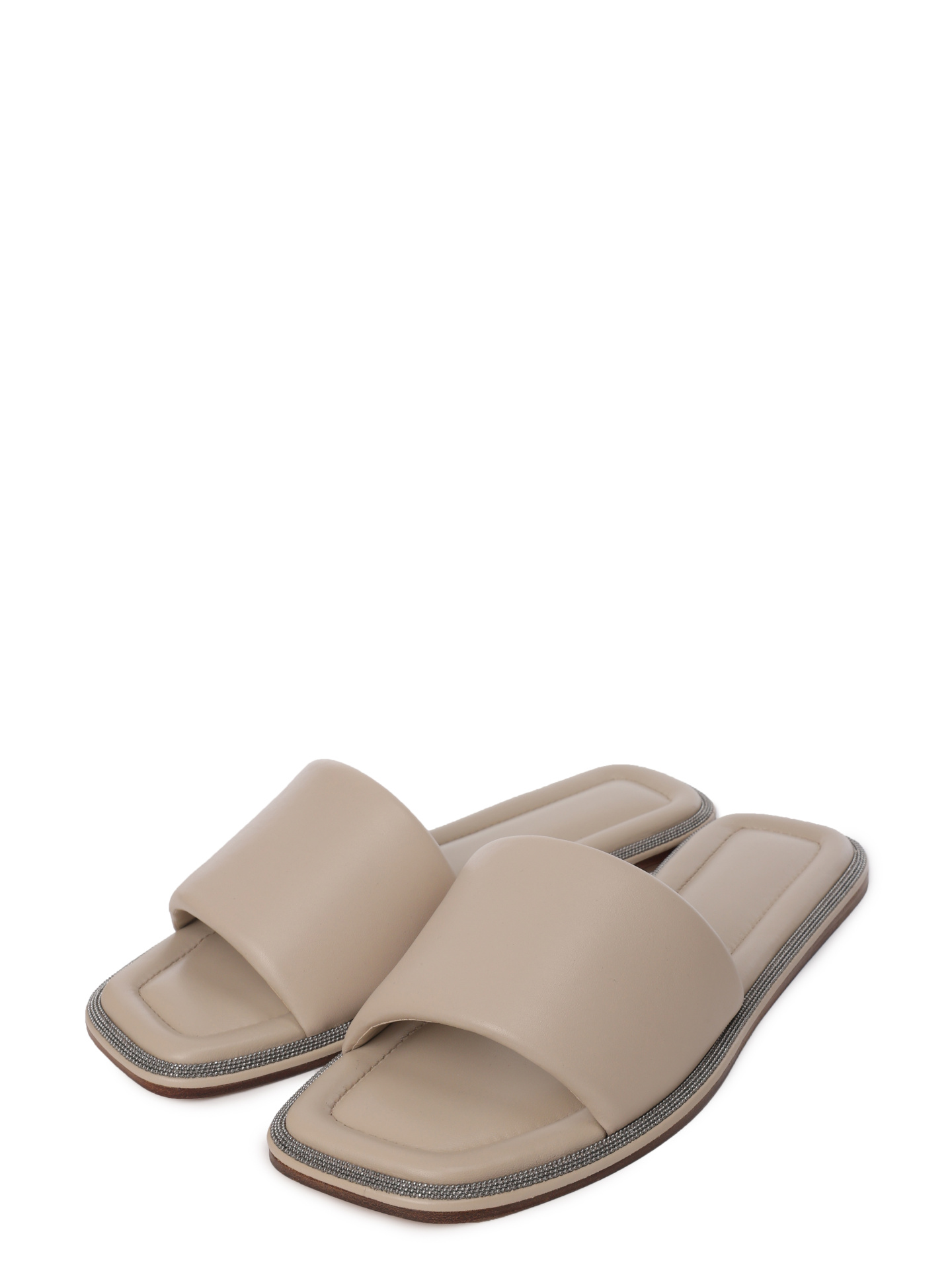 Шлепанцы Brunello Cucinelli MZCWCB1358 C8238 бежевые женские из кожи — купить в интернет-магазине Verdistore