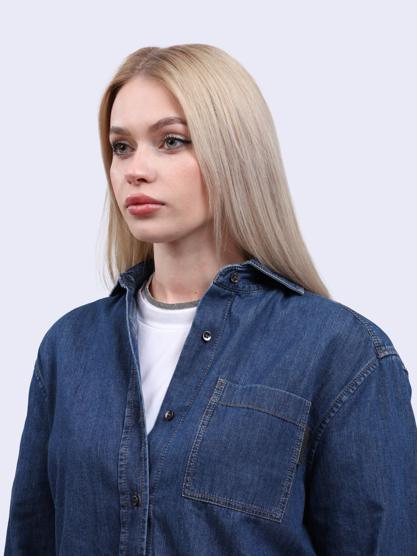 Рубашка Brunello Cucinelli MA781ML426 C8983 джинсовая женская — купить в интернет-магазине Verdistore