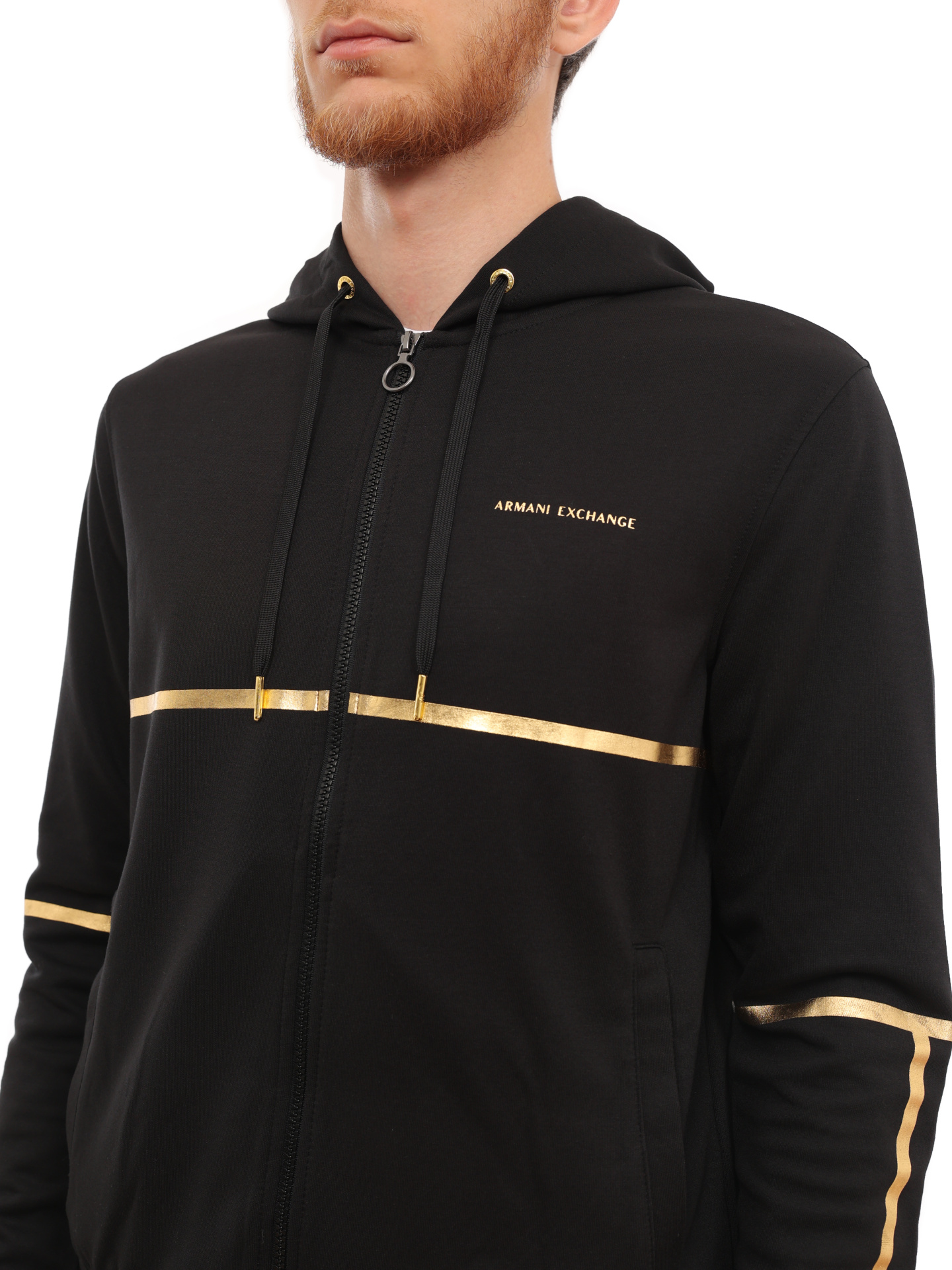 Мастерка Armani Exchange 3LZMNB Z9N1Z 02DX черная мужская с контрастными полосами — купить в интернет-магазине Verdistore