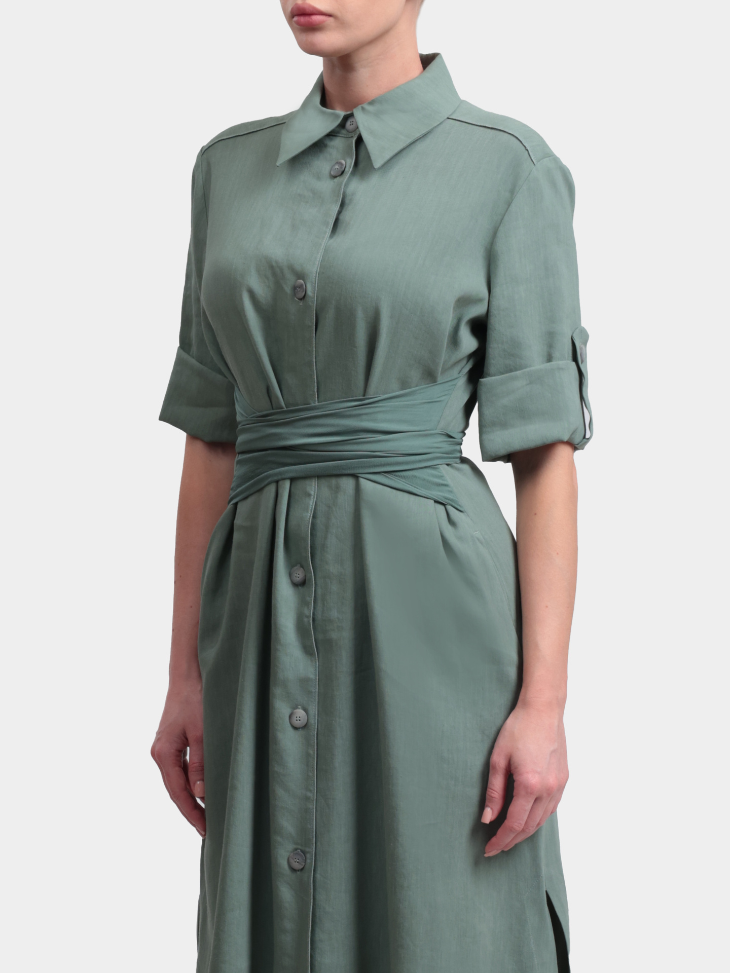 Платье Marella Monochrome MLMMACINA 003 зеленое женское с поясом — купить в интернет-магазине Verdistore